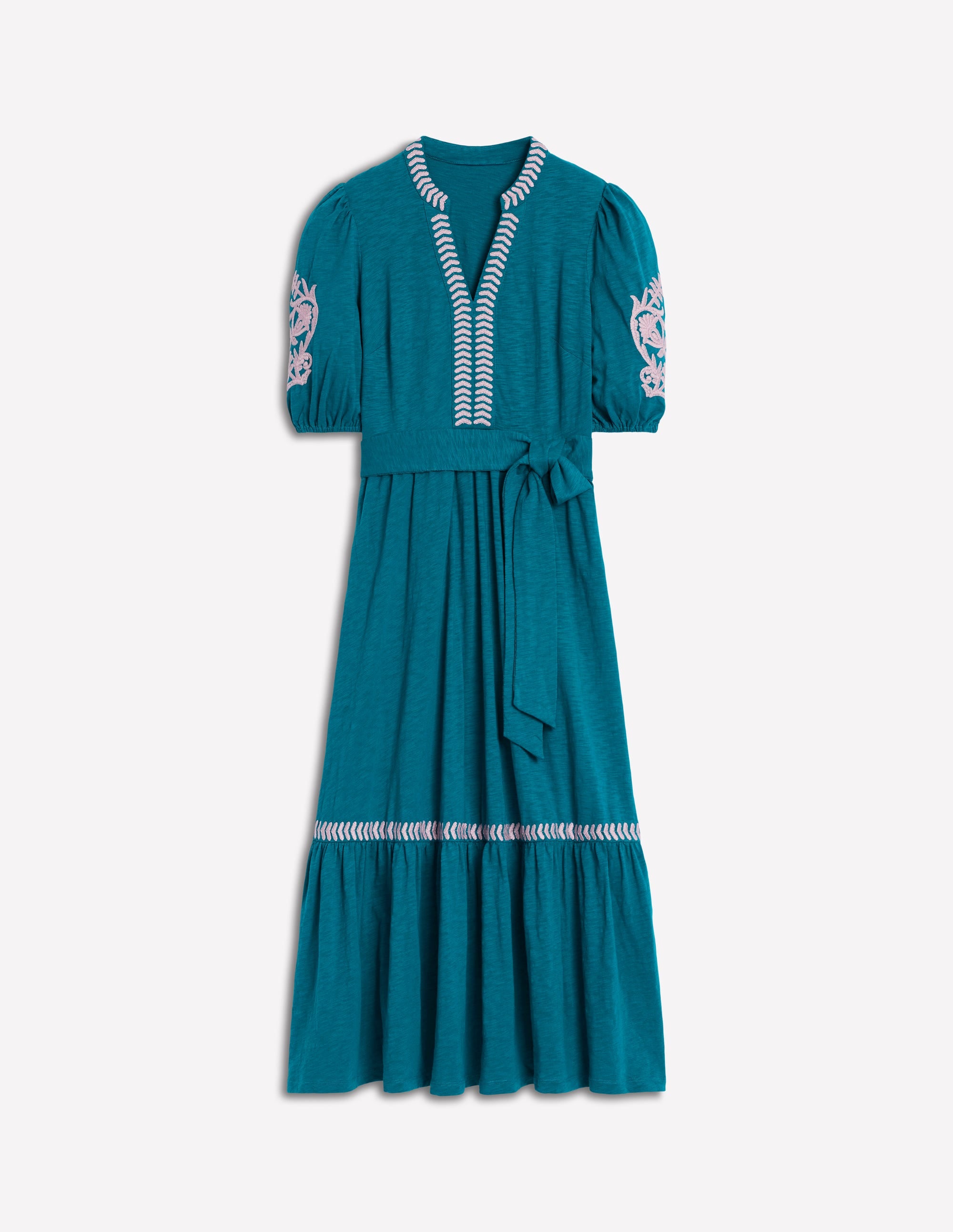 Amara Embroidered Jersey Dress-Deep Sea, Meadowsweet Pink - Image 6