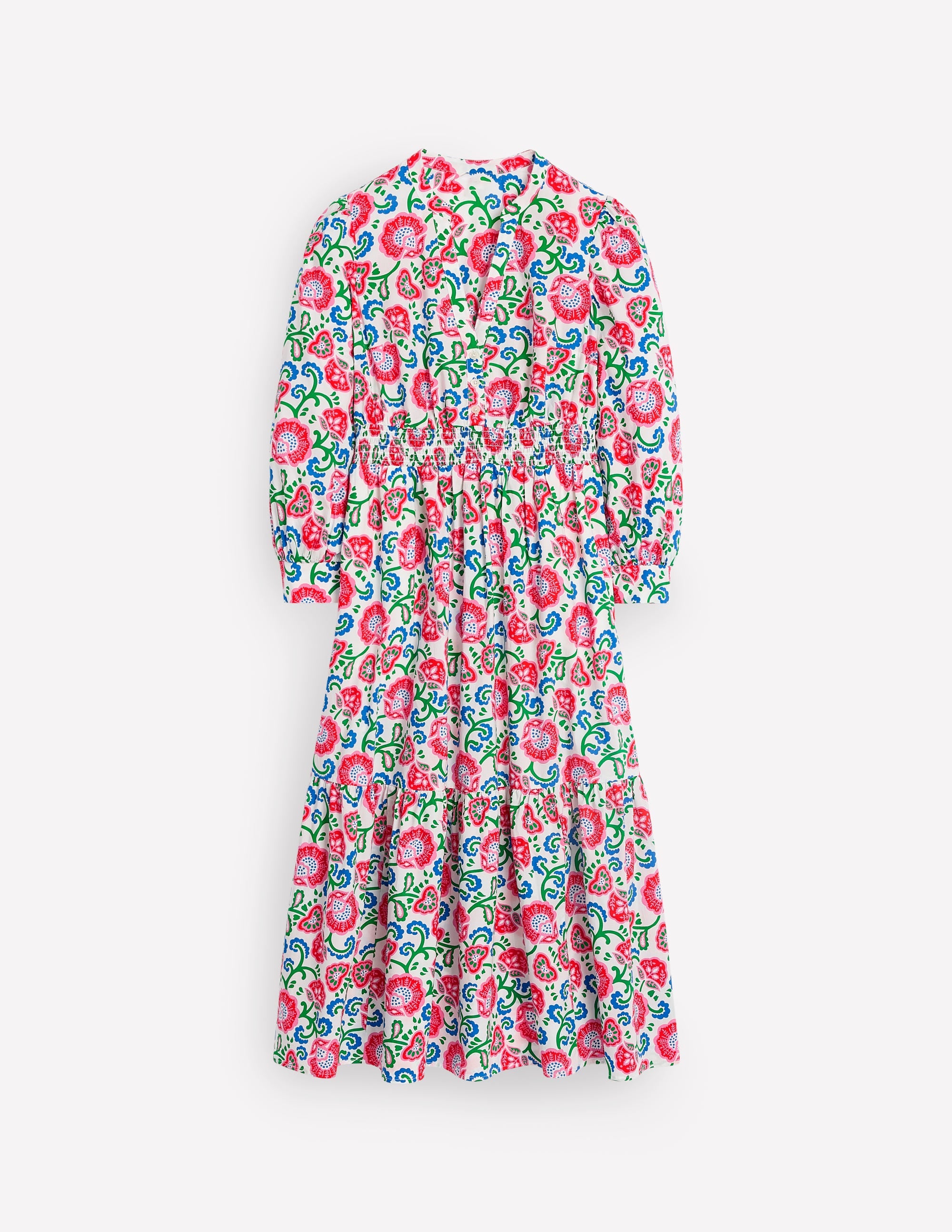 Elena Tiered Cotton Midi Dress-Ivory, Garden Vine - Image 6