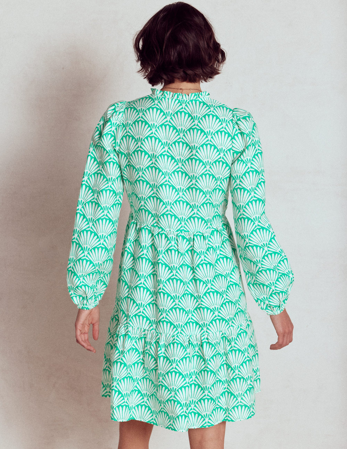 Esme Linen Mini Dress-Aquamarine Blue, Deco Palm - Image 2