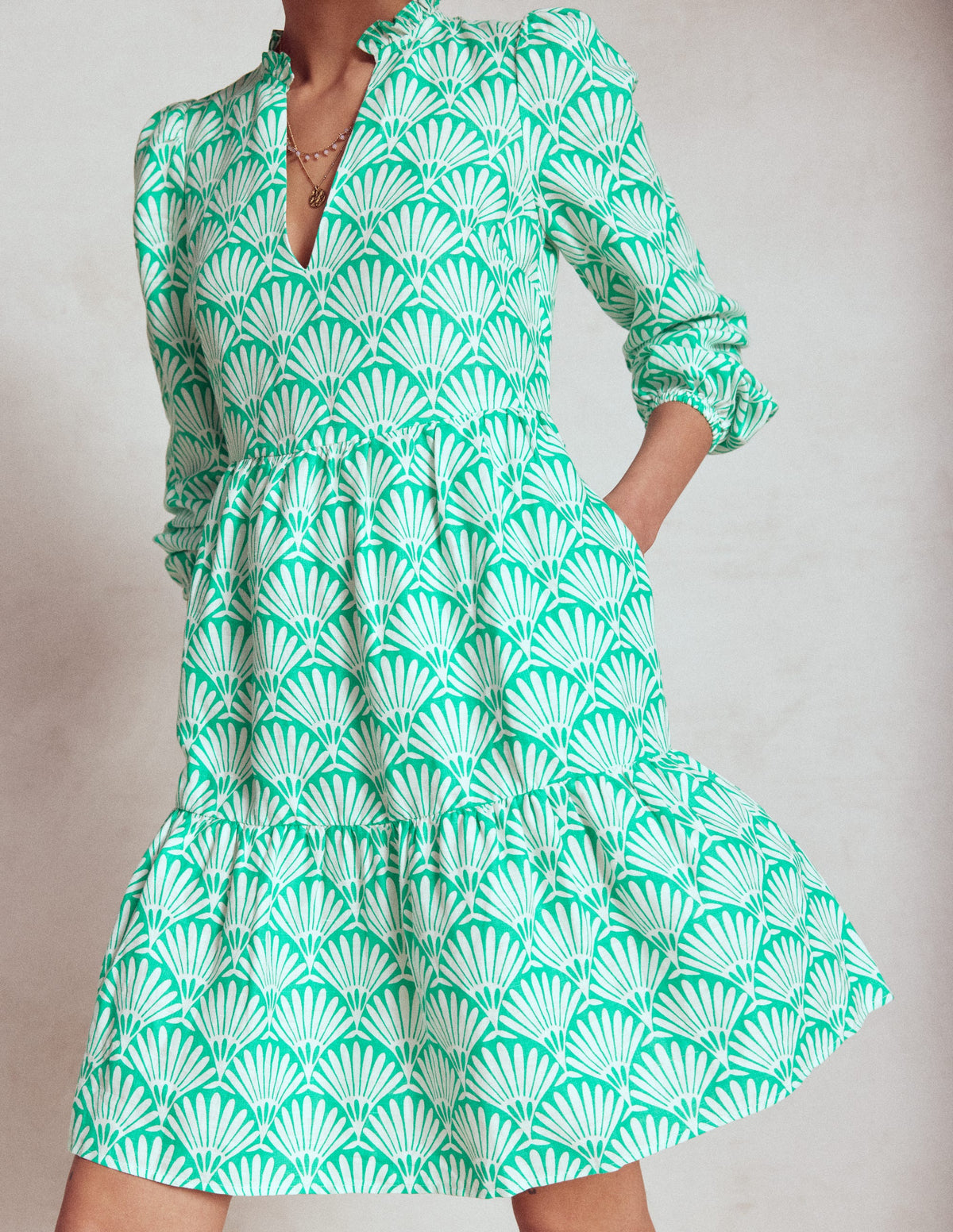 Esme Linen Mini Dress-Aquamarine Blue, Deco Palm - Image 4