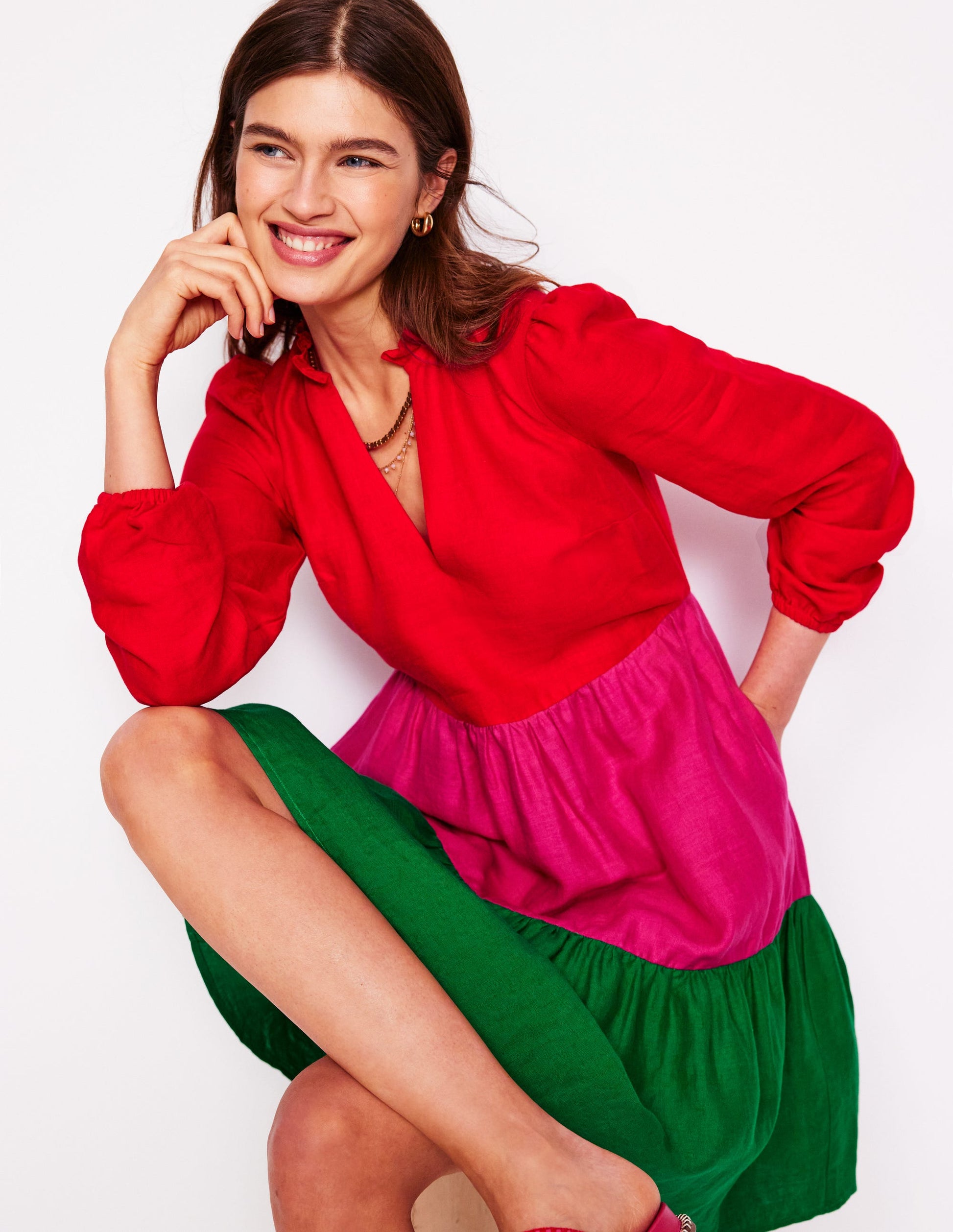 Esme Linen Mini Dress-Colourblock | Boden UK Esme Linen Mini Dress-Colourblock | Boden UK