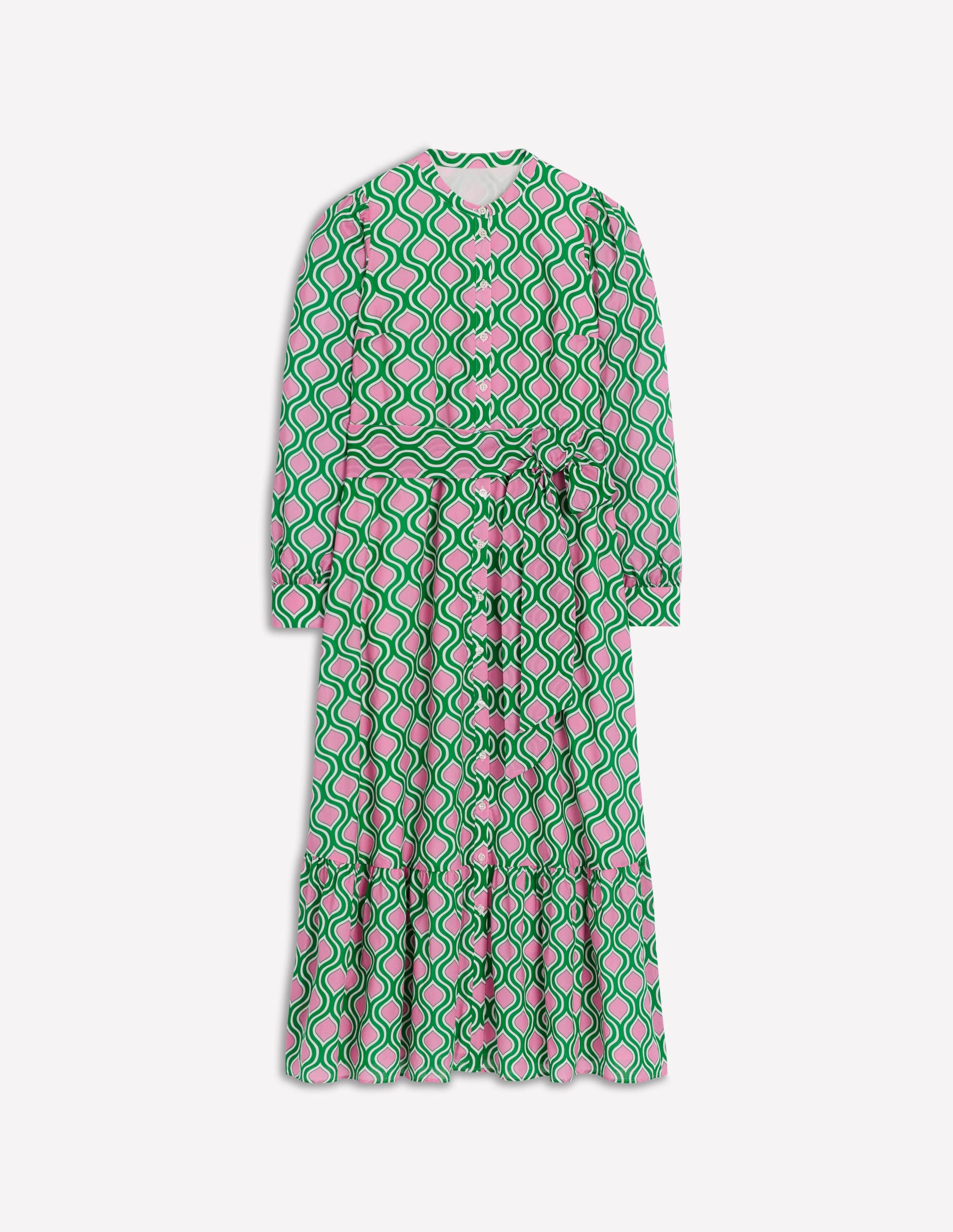Mia Tiered Shirt Dress-Rich Emerald, Geo Trellis - Image 6