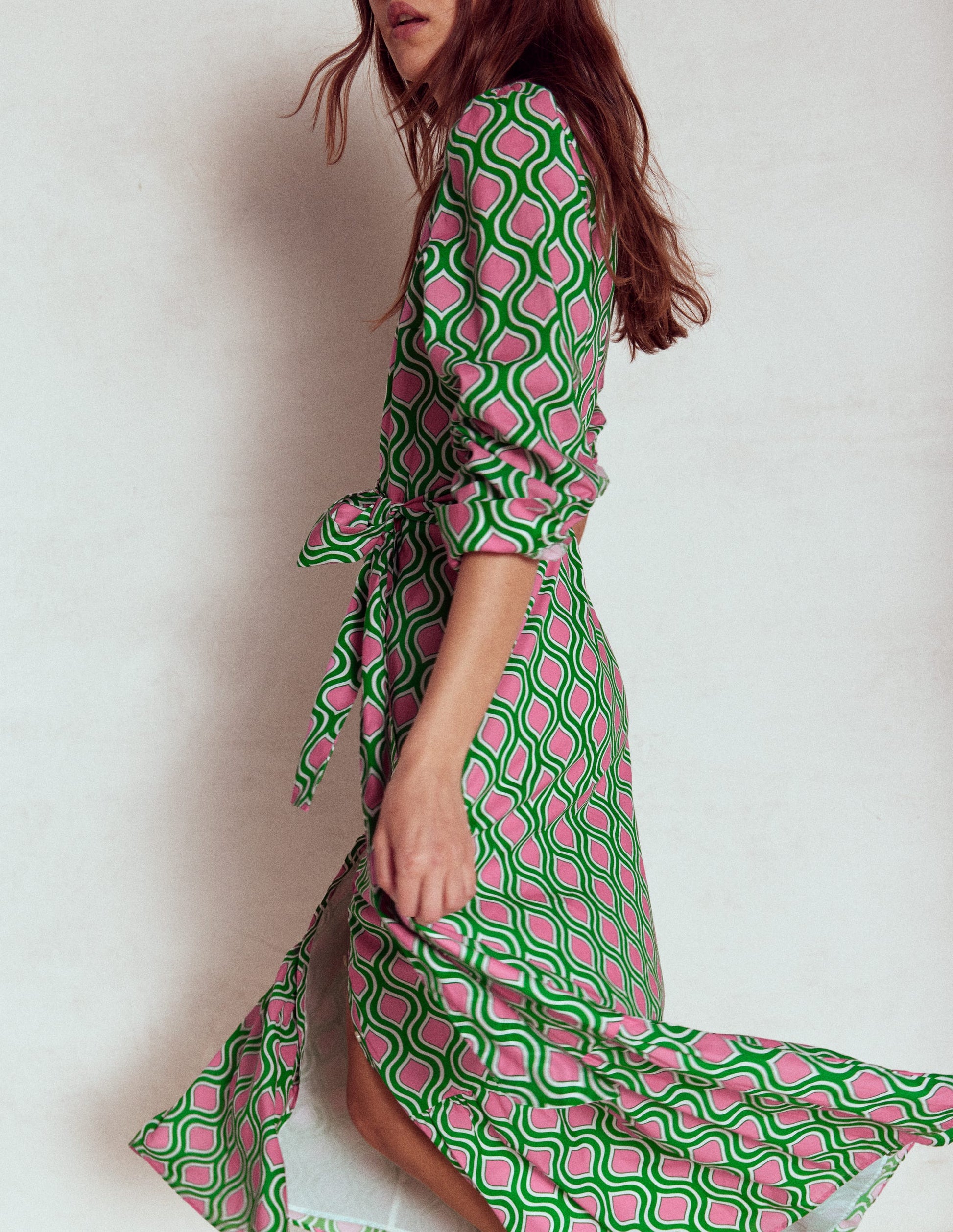 Mia Tiered Shirt Dress-Rich Emerald, Geo Trellis | Boden UK Mia Tiered Shirt Dress-Rich Emerald, Geo Trellis | Boden UK