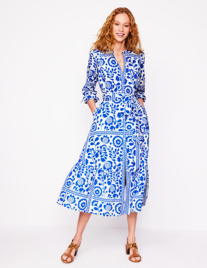 Mia Tiered Shirt Dress-Gallery Blue, Vine Tile