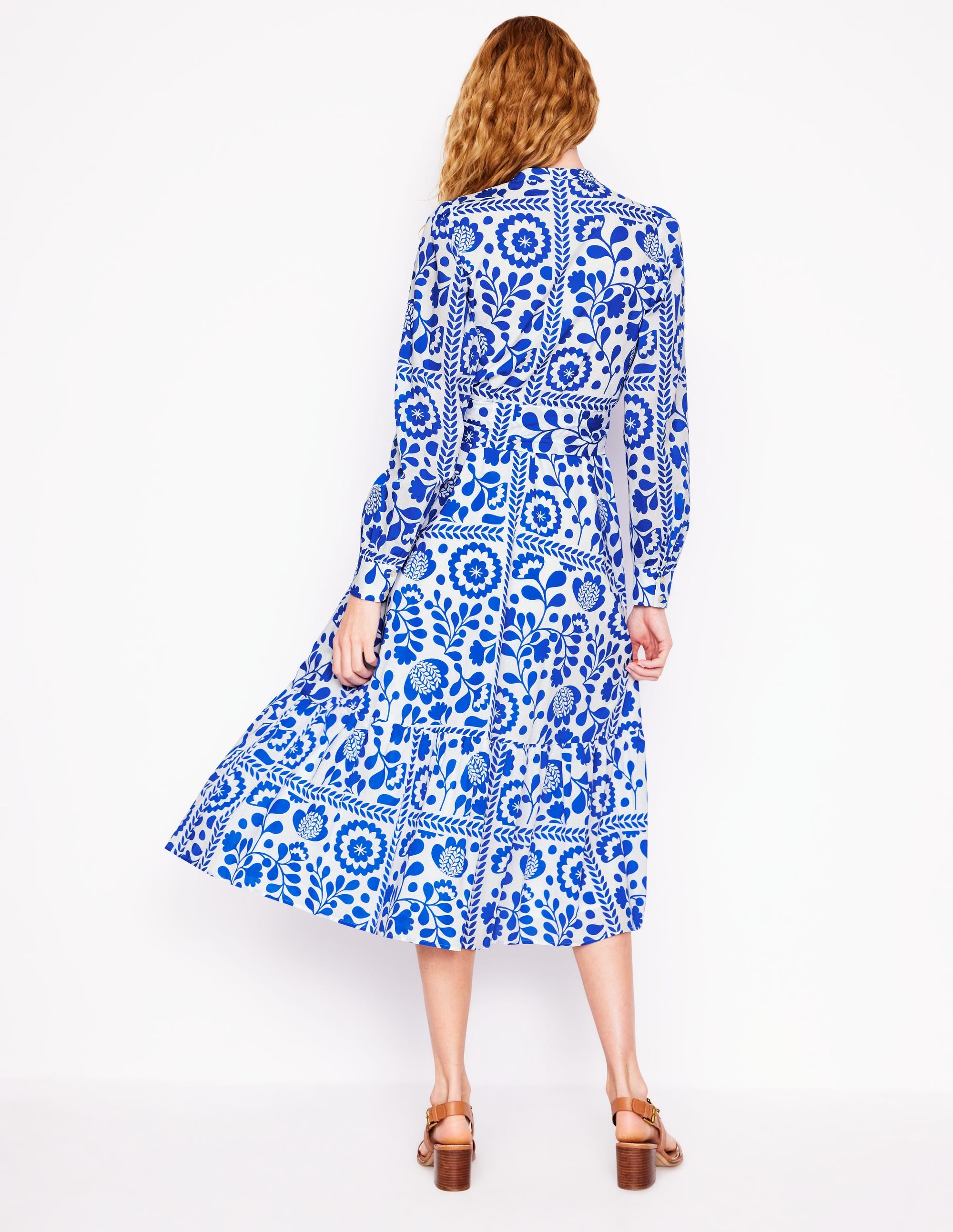 Mia Tiered Shirt Dress-Gallery Blue, Vine Tile - Image 3