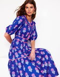 Rhea Embroidered Midi Dress-Gallery Blue, Dahlia Sprig