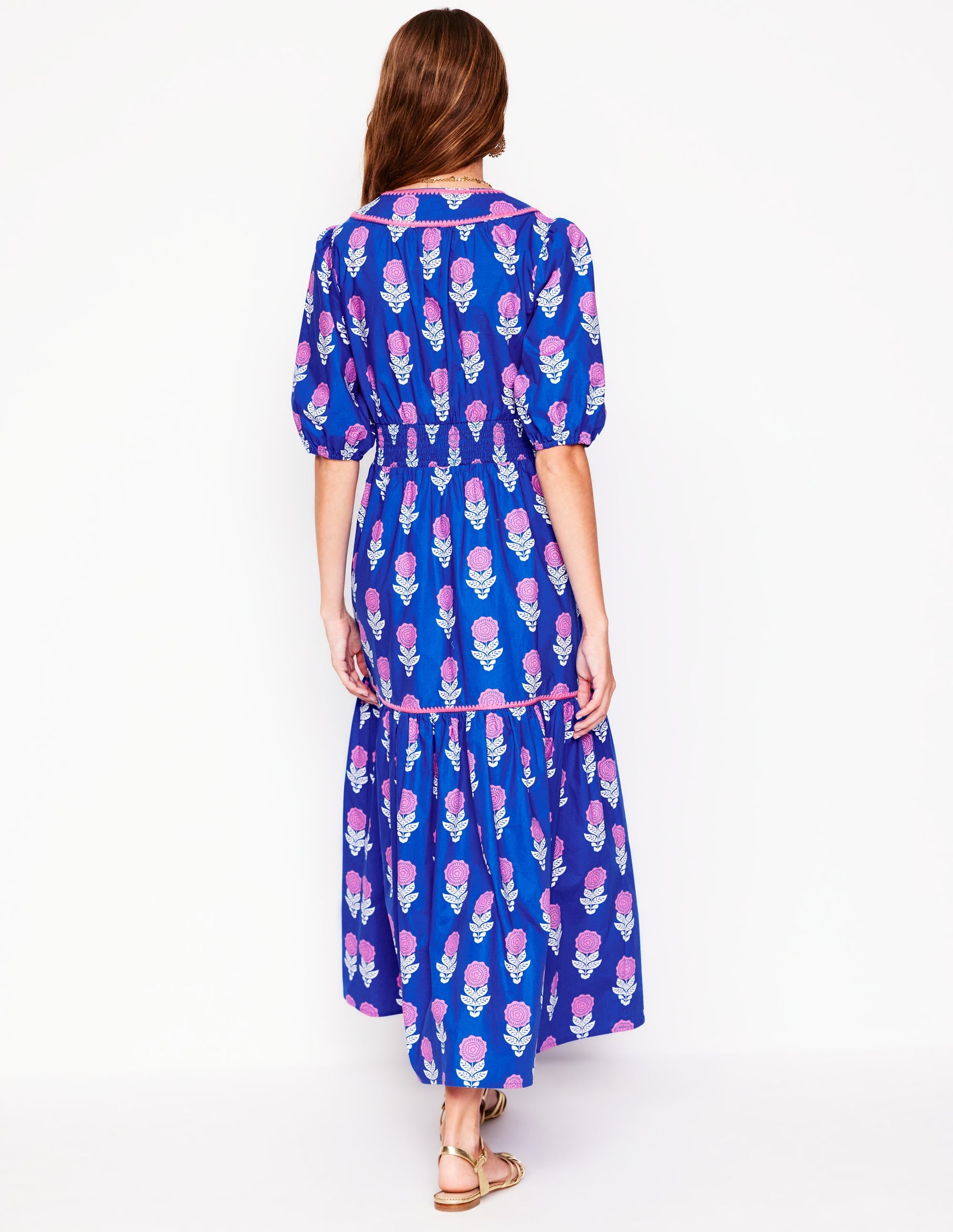 Rhea Embroidered Midi Dress-Gallery Blue, Dahlia Sprig - Image 3