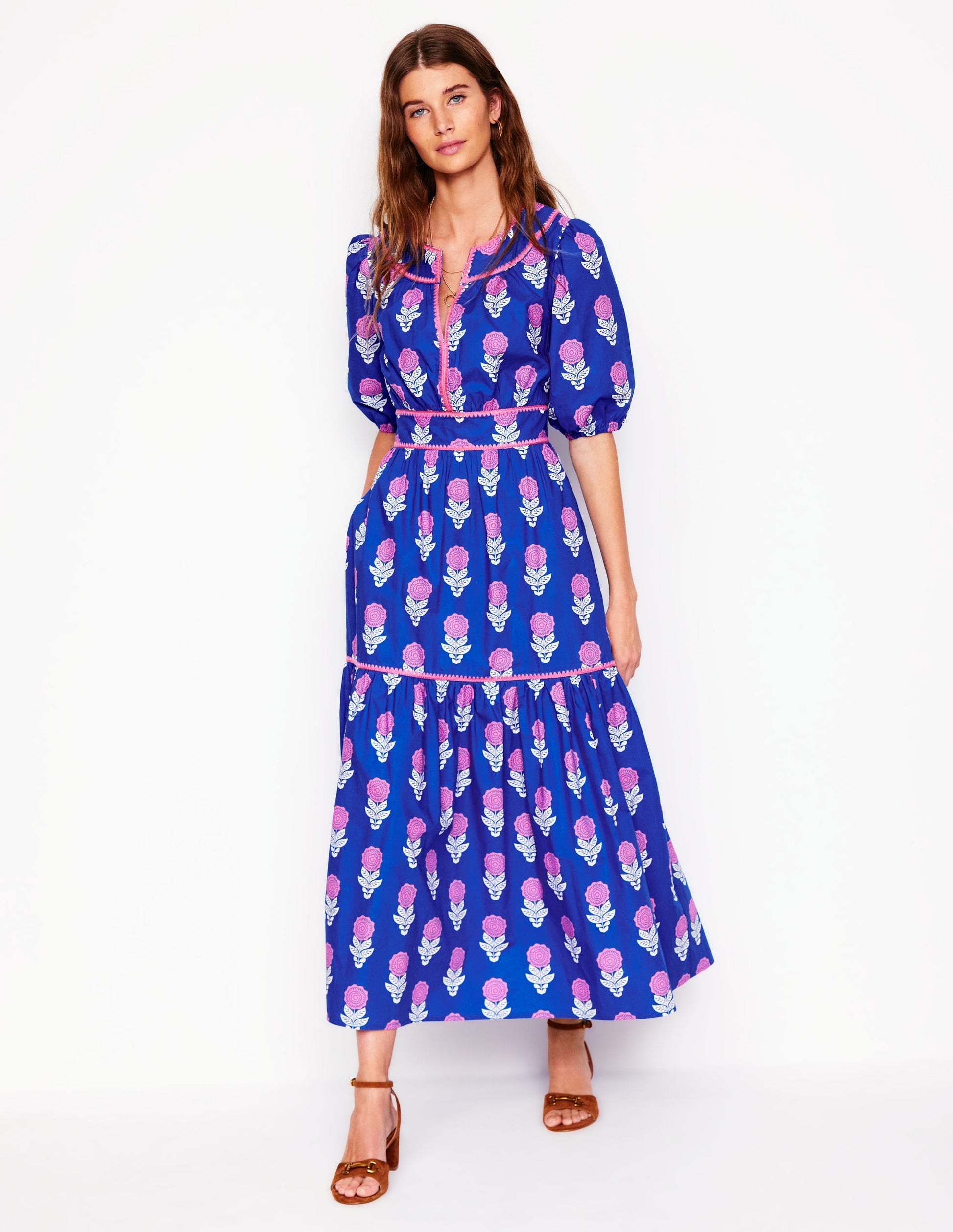 Rhea Embroidered Midi Dress-Gallery Blue, Dahlia Sprig | Boden AU Rhea Embroidered Midi Dress-Gallery Blue, Dahlia Sprig | Boden AU