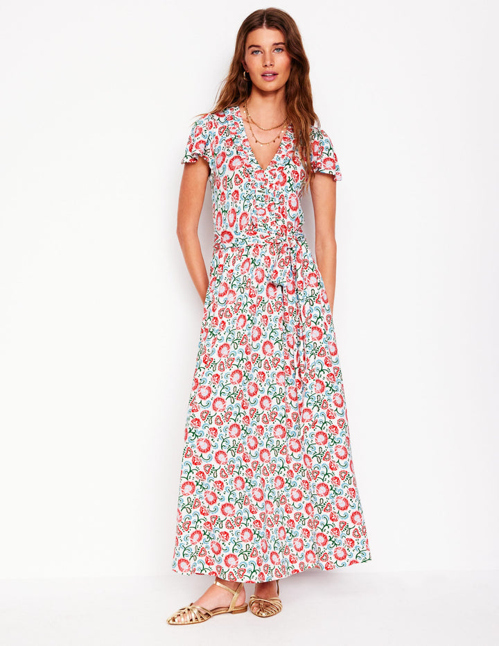 Nicola Jersey Tea Dress-Ivory, Garden Vine