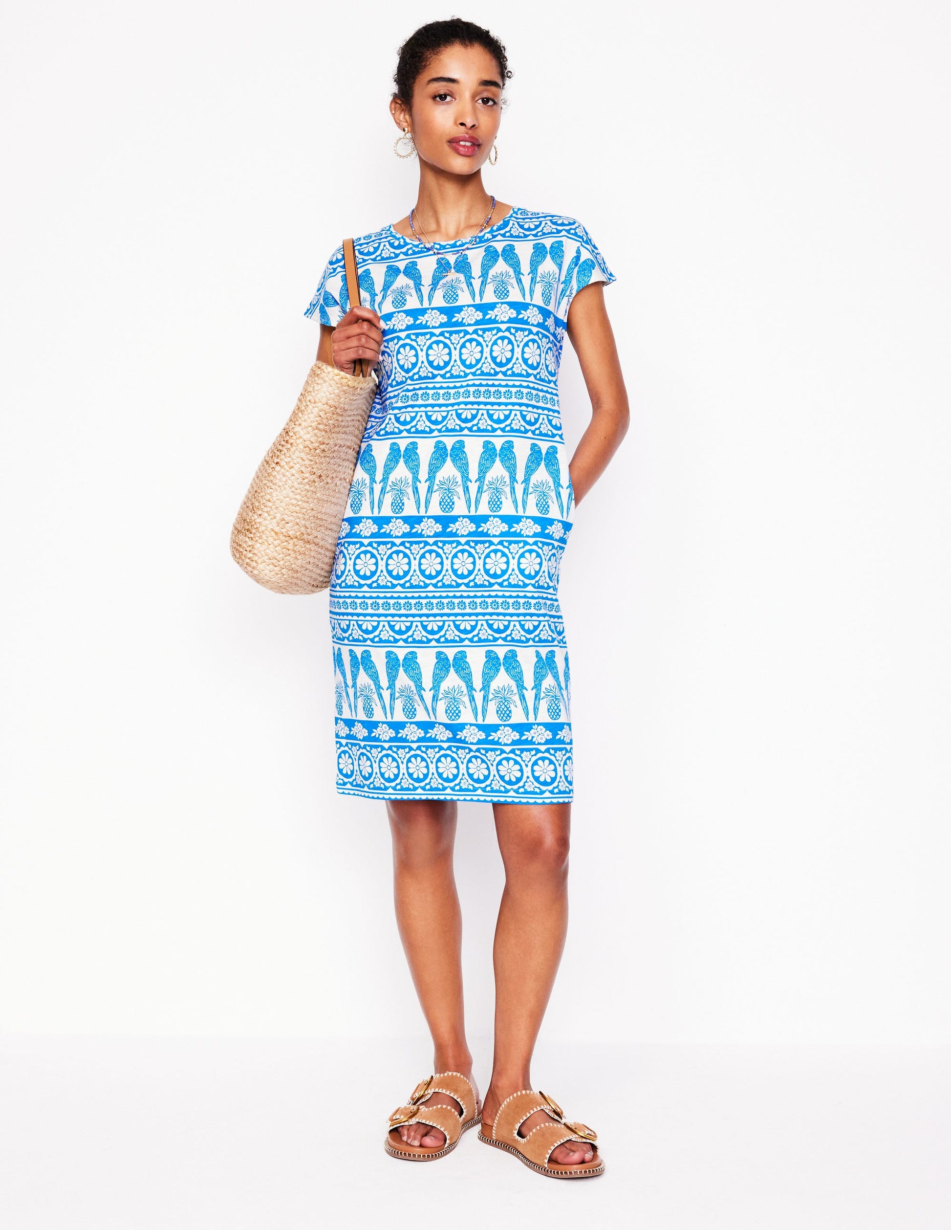 Leah Jersey T-shirt Dress-Cerulean Blue, Ornate Tropic | Boden UK Leah Jersey T-shirt Dress-Cerulean Blue, Ornate Tropic | Boden UK