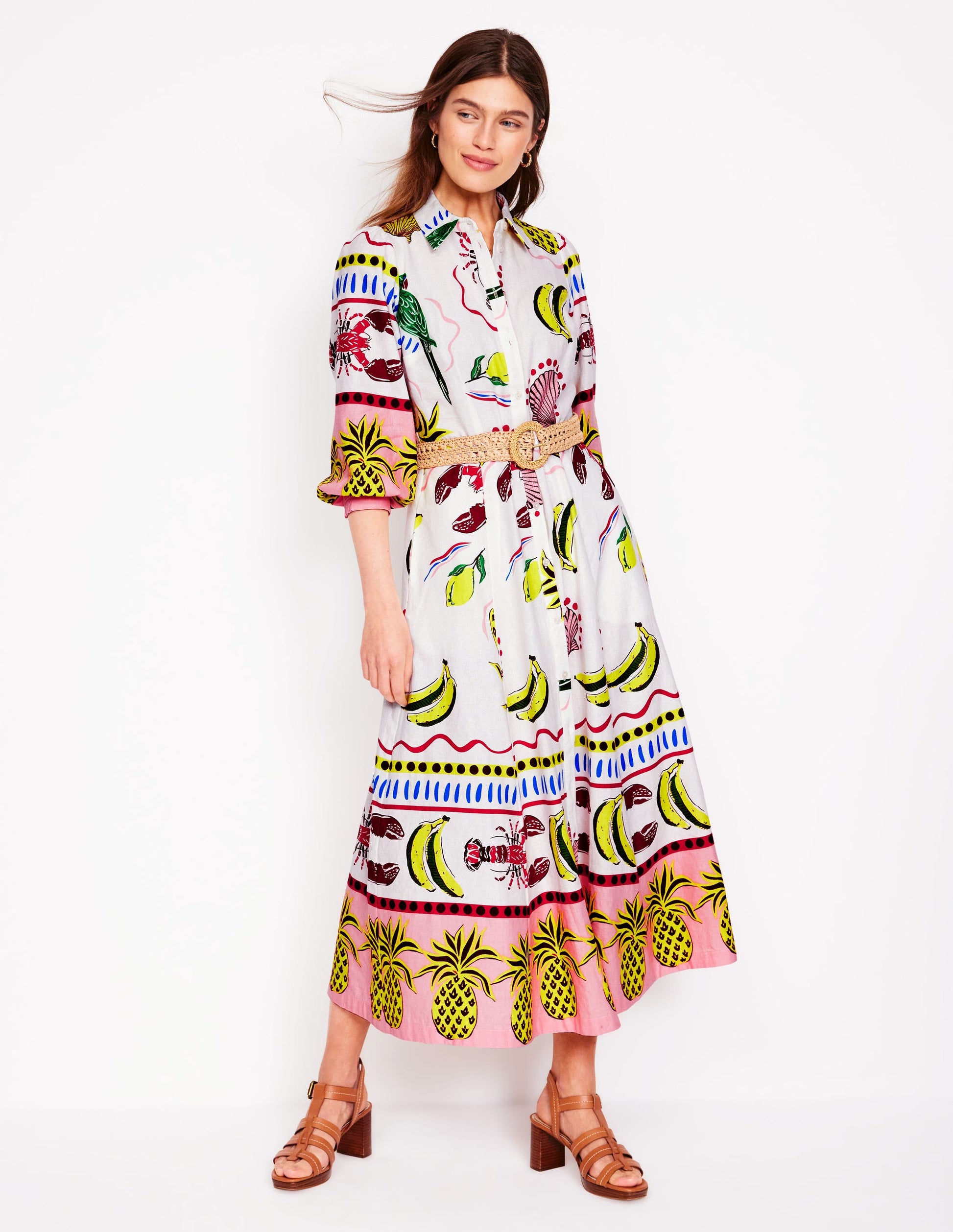 Clara Linen Blend Shirt Dress-Multi, Tropical Bonanza | Boden UK Clara Linen Blend Shirt Dress-Multi, Tropical Bonanza | Boden UK