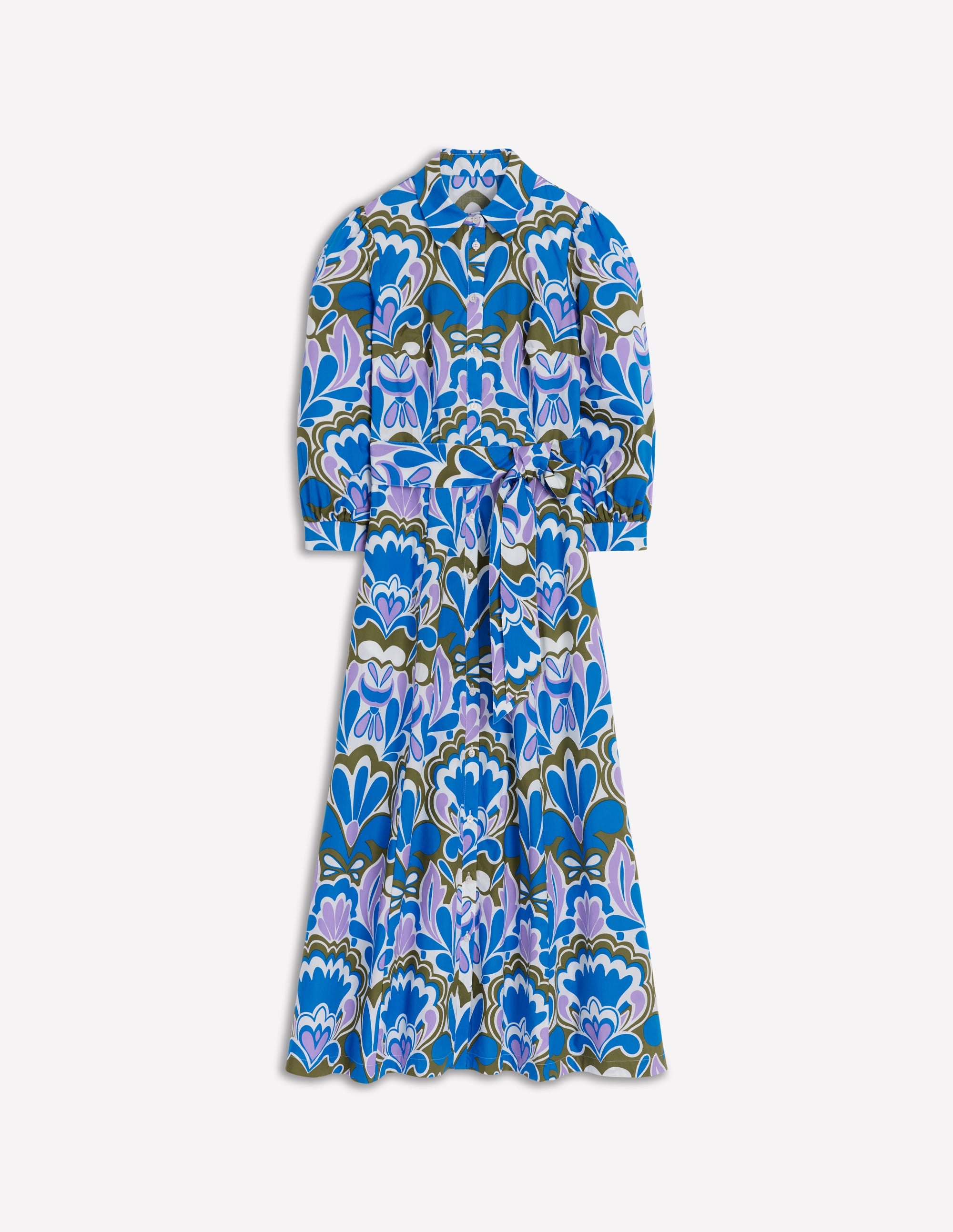 Clara Cotton Shirt Dress-Kingfisher Blue, Freesia Stamp - Image 8