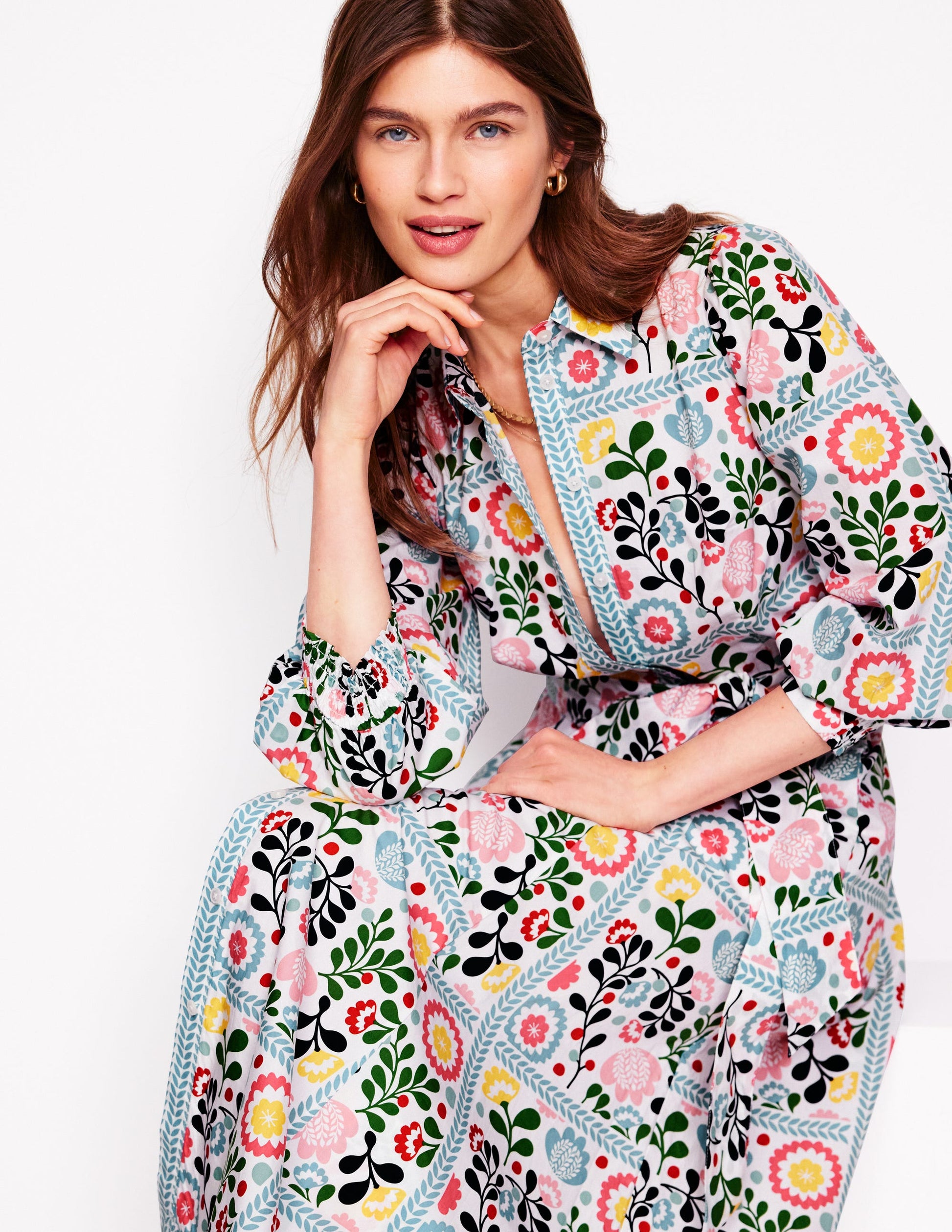 Clara Cotton Shirt Dress-Multi, Walled Garden Clara Cotton Shirt Dress-Multi, Walled Garden