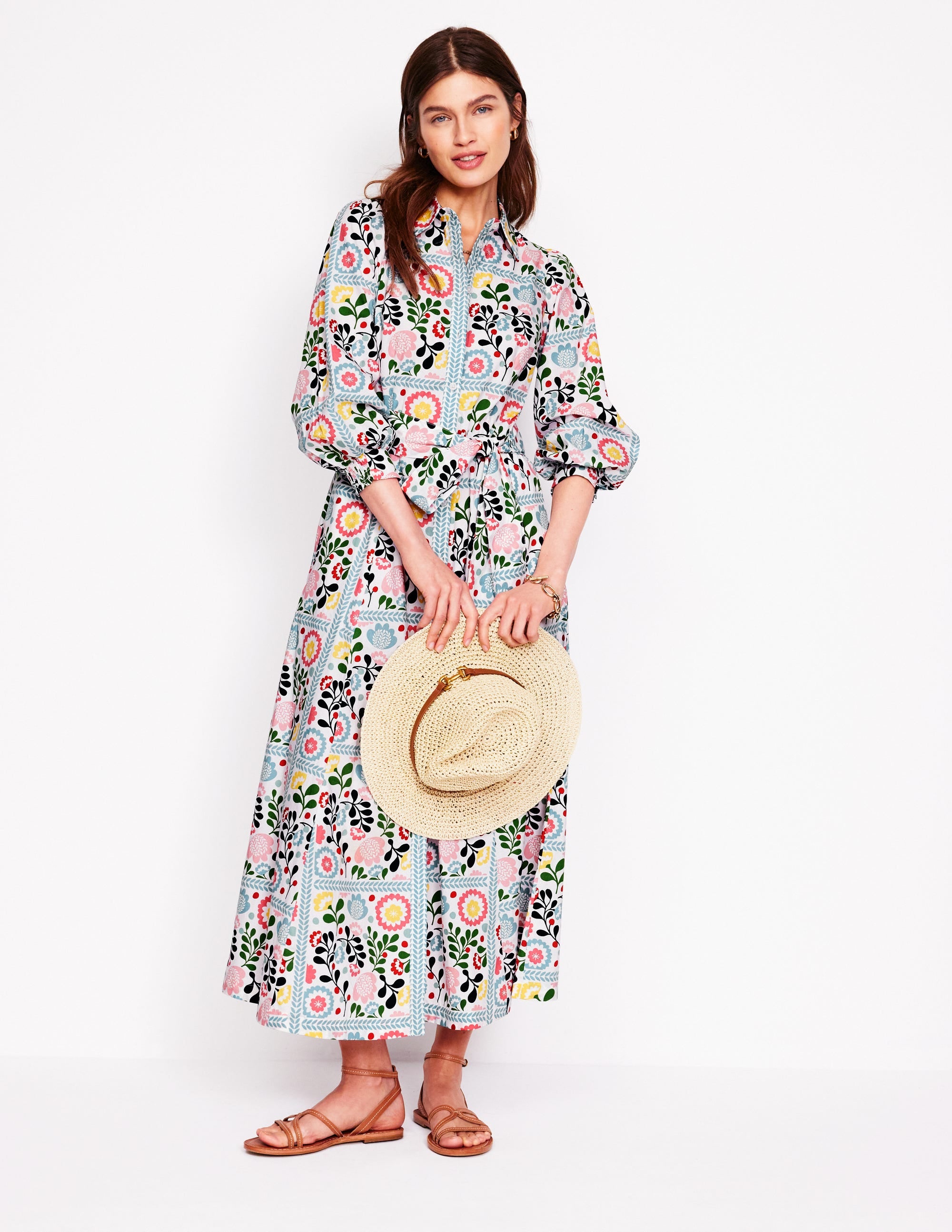 Clara Cotton Shirt Dress-Multi, Walled Garden - Image 4