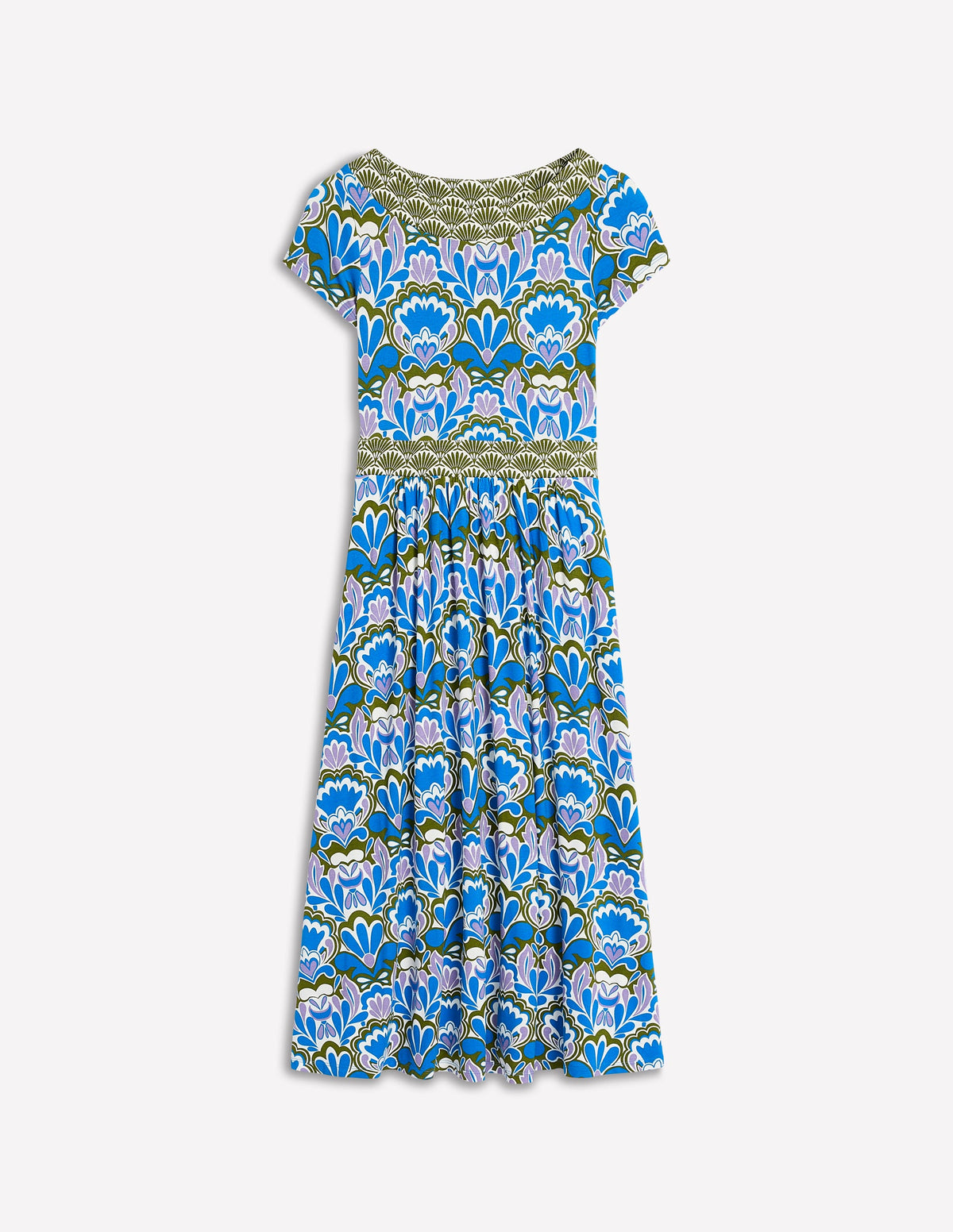 Melanie Jersey Midi Dress-Kingfisher Blue, Freesia Stamp - Image 6