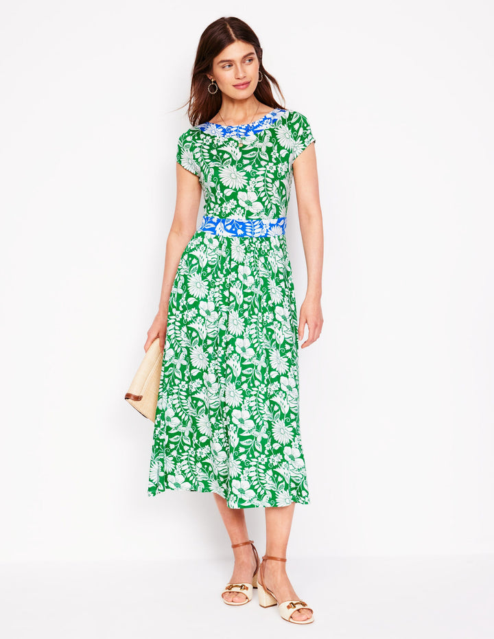 Melanie Jersey Midi Dress-Rich Emerald, Wildflower Trail