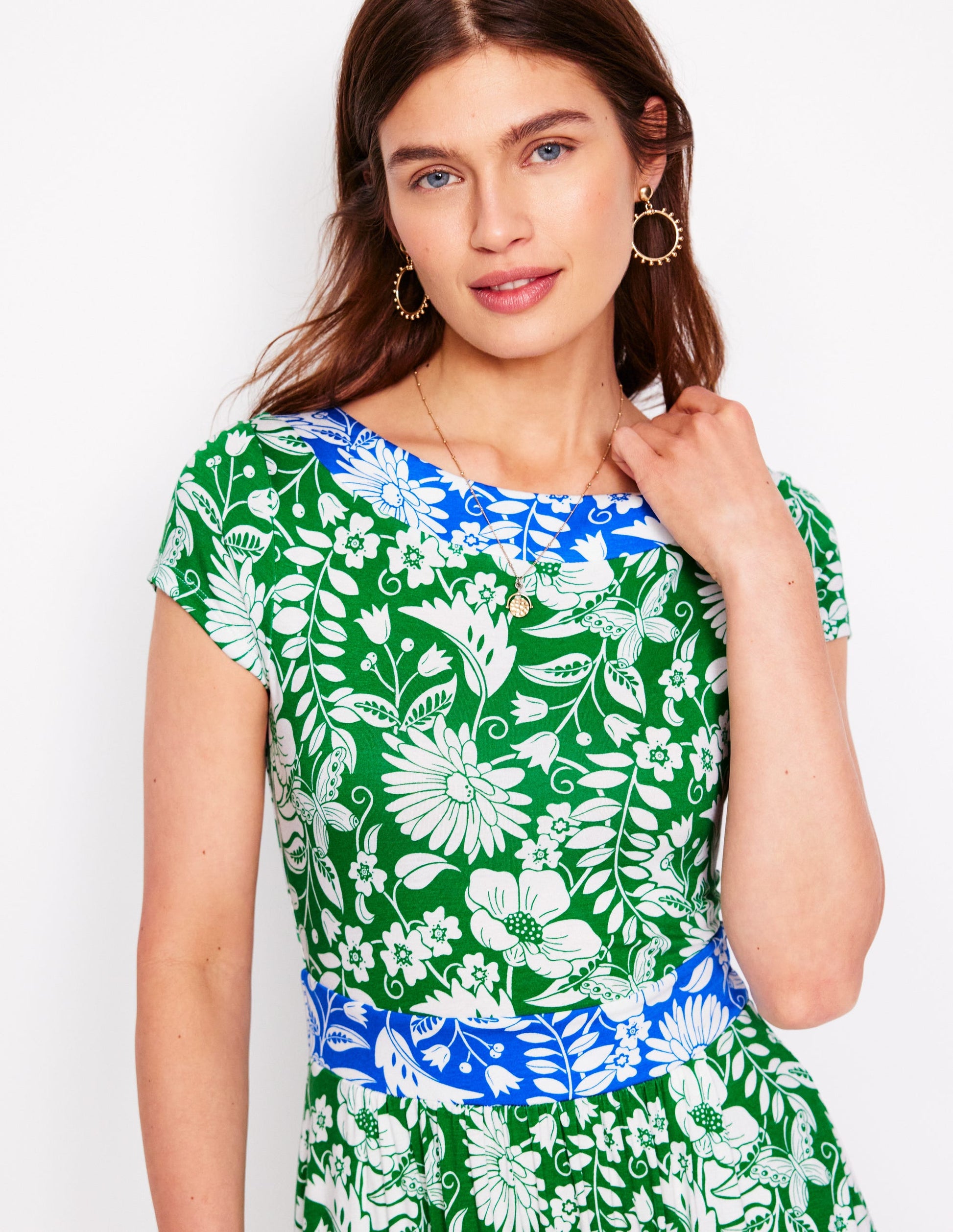 Melanie Jersey Midi Dress-Rich Emerald, Wildflower Trail | Boden AU Melanie Jersey Midi Dress-Rich Emerald, Wildflower Trail | Boden AU