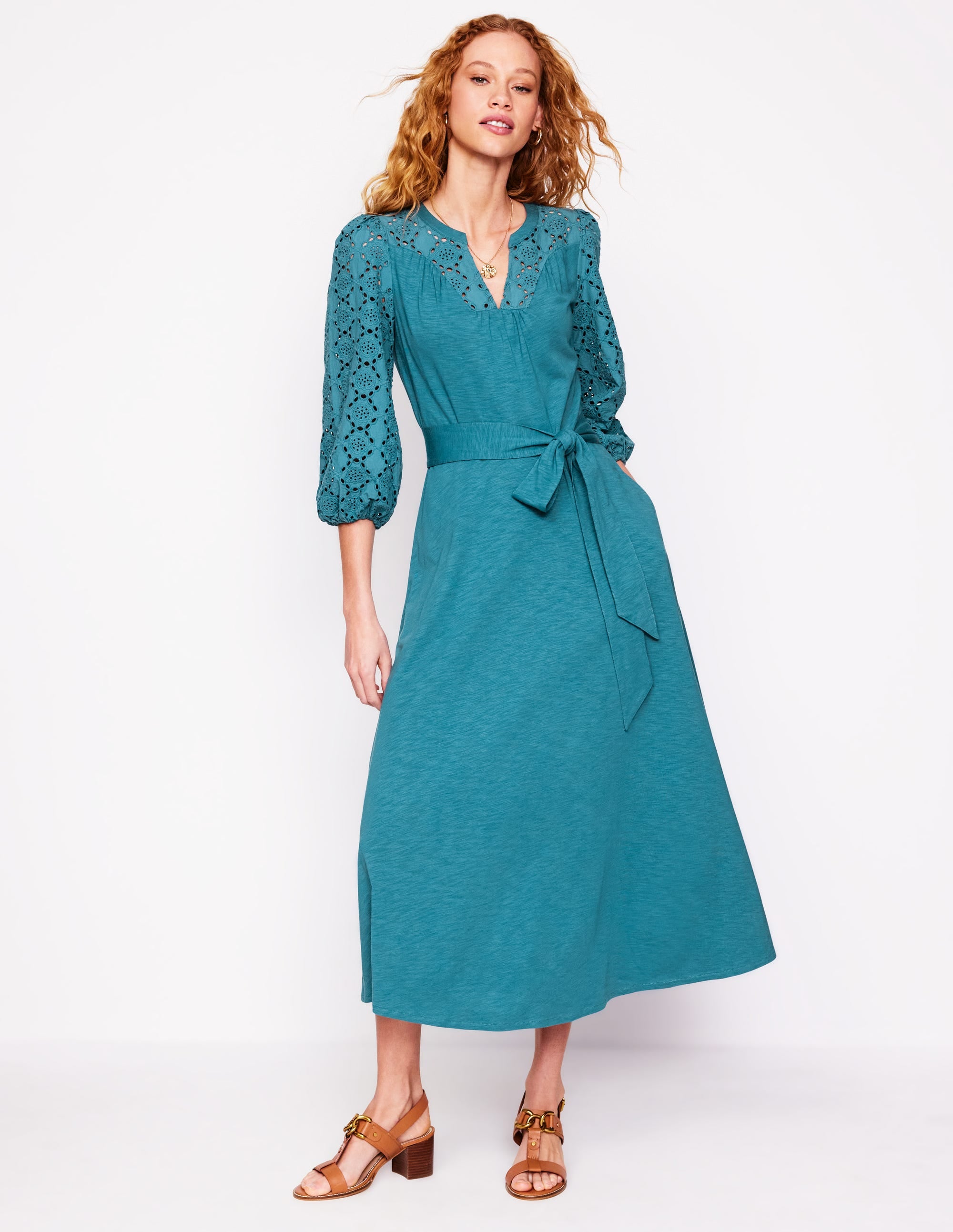 Eden Broderie Jersey Dress-Waterfall Blue - Image 1