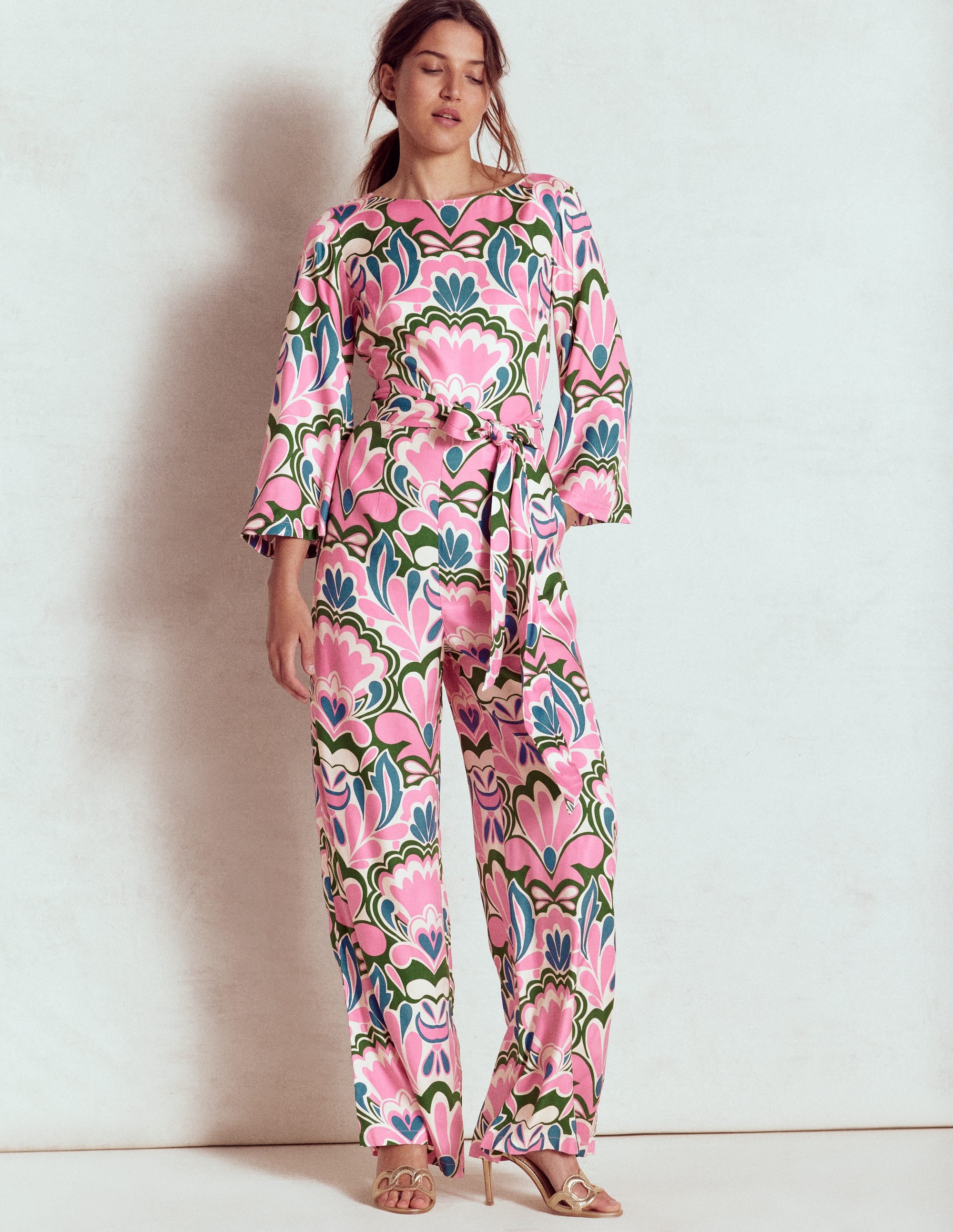 Kimono Sleeve Jumpsuit-Meadowsweet Pink, Freesia - Image 5