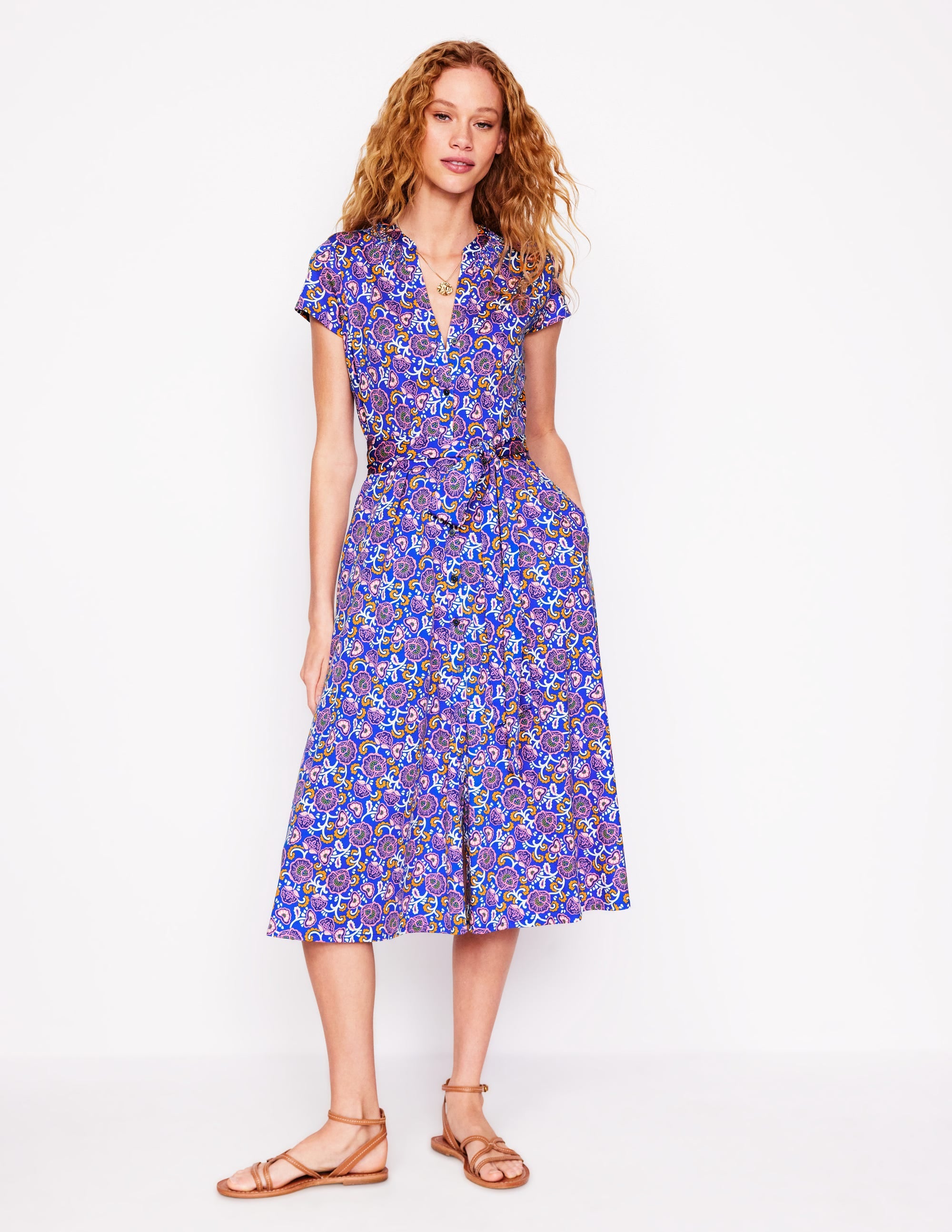 Sara Jersey Shirt Dress-Gallery Blue, Garden Vine - Image 1