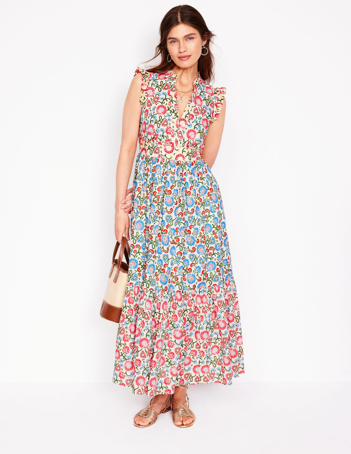 Wren Tiered Midi Dress-Ivory, Garden Vine - Image 1