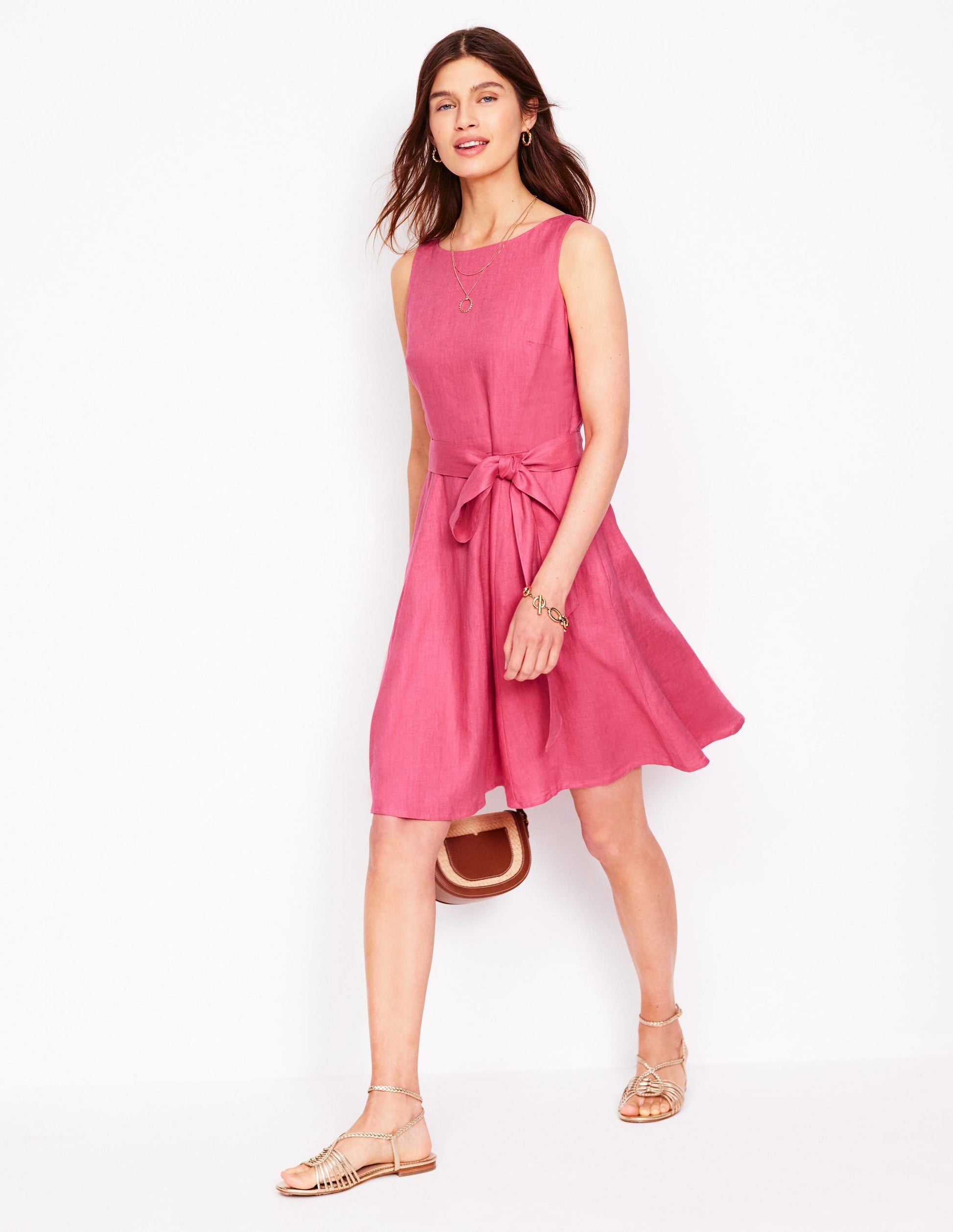Anya Sleeveless Linen Dress-Rose Pink Boden UK - Main Image