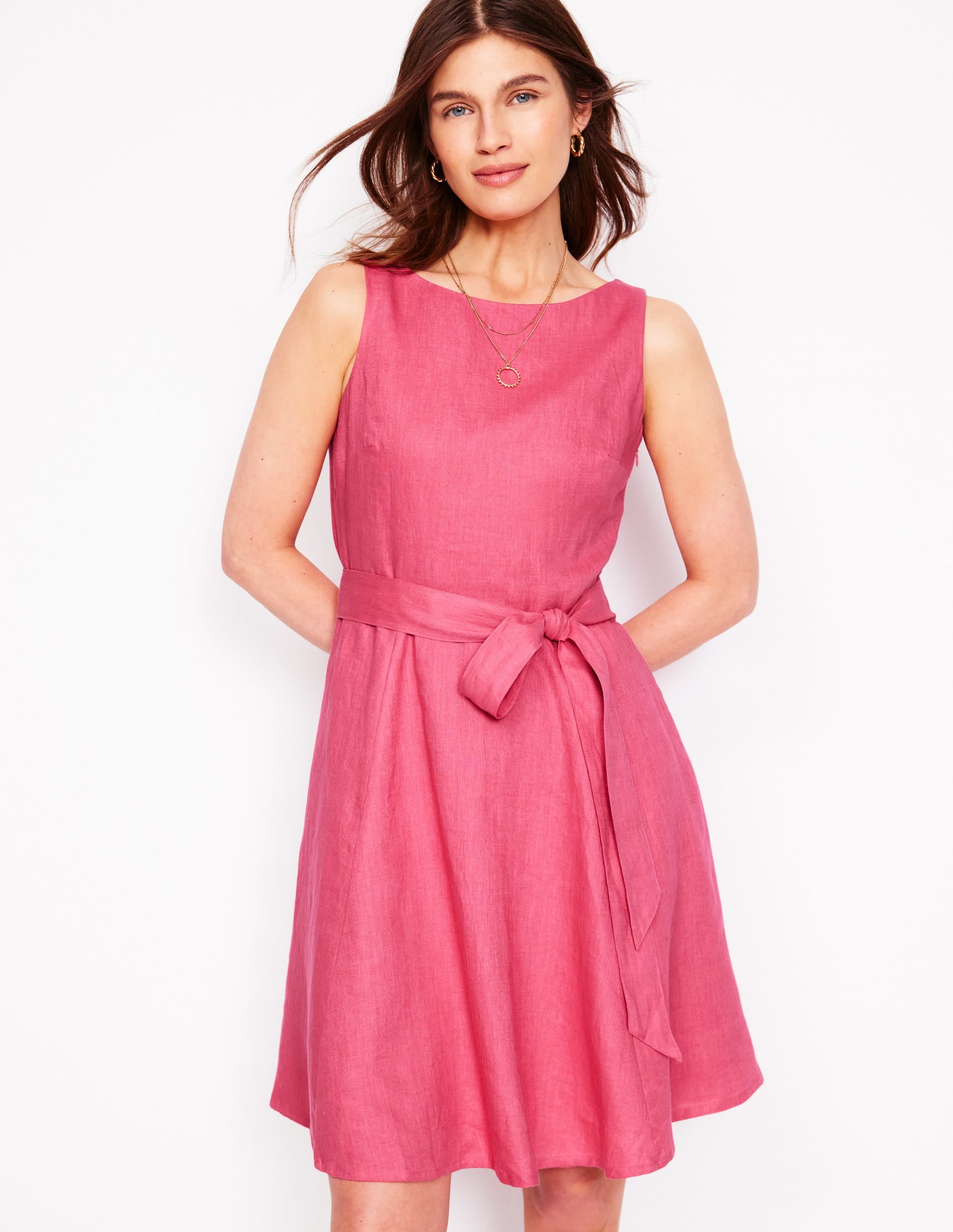 Anya Sleeveless Linen Dress-Rose Pink - Image 4