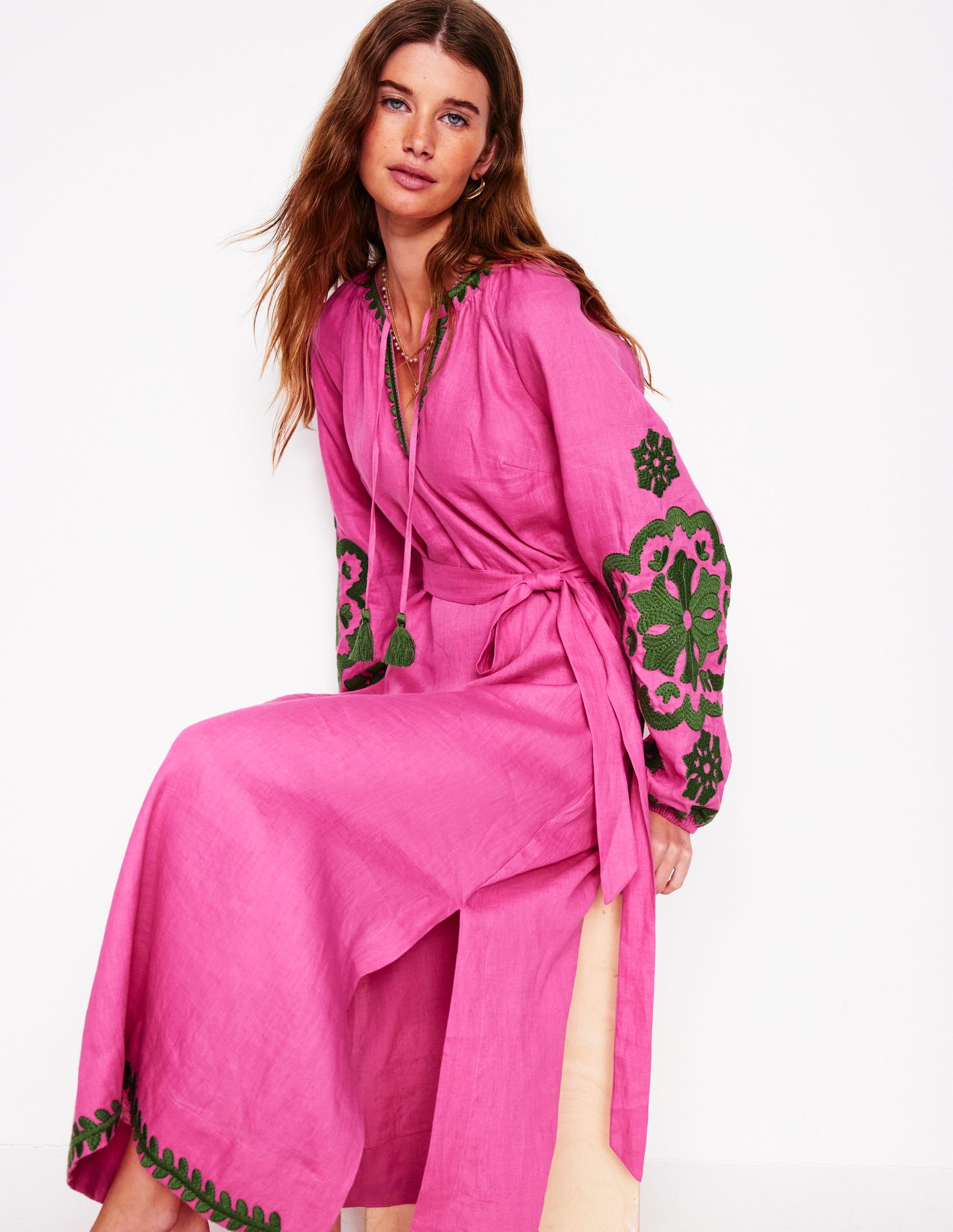 Embroidered Linen Tassel Dress-Sorbet Pink | Boden UK Embroidered Linen Tassel Dress-Sorbet Pink | Boden UK