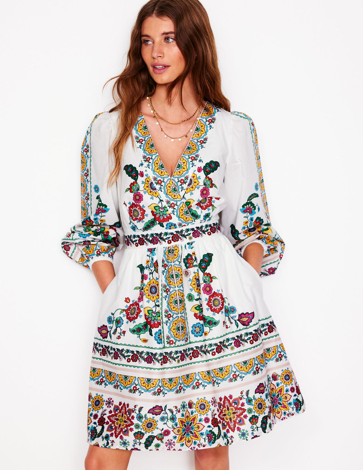 Mya Cotton Short Dress-Ivory, Botanical Sprig - Image 1