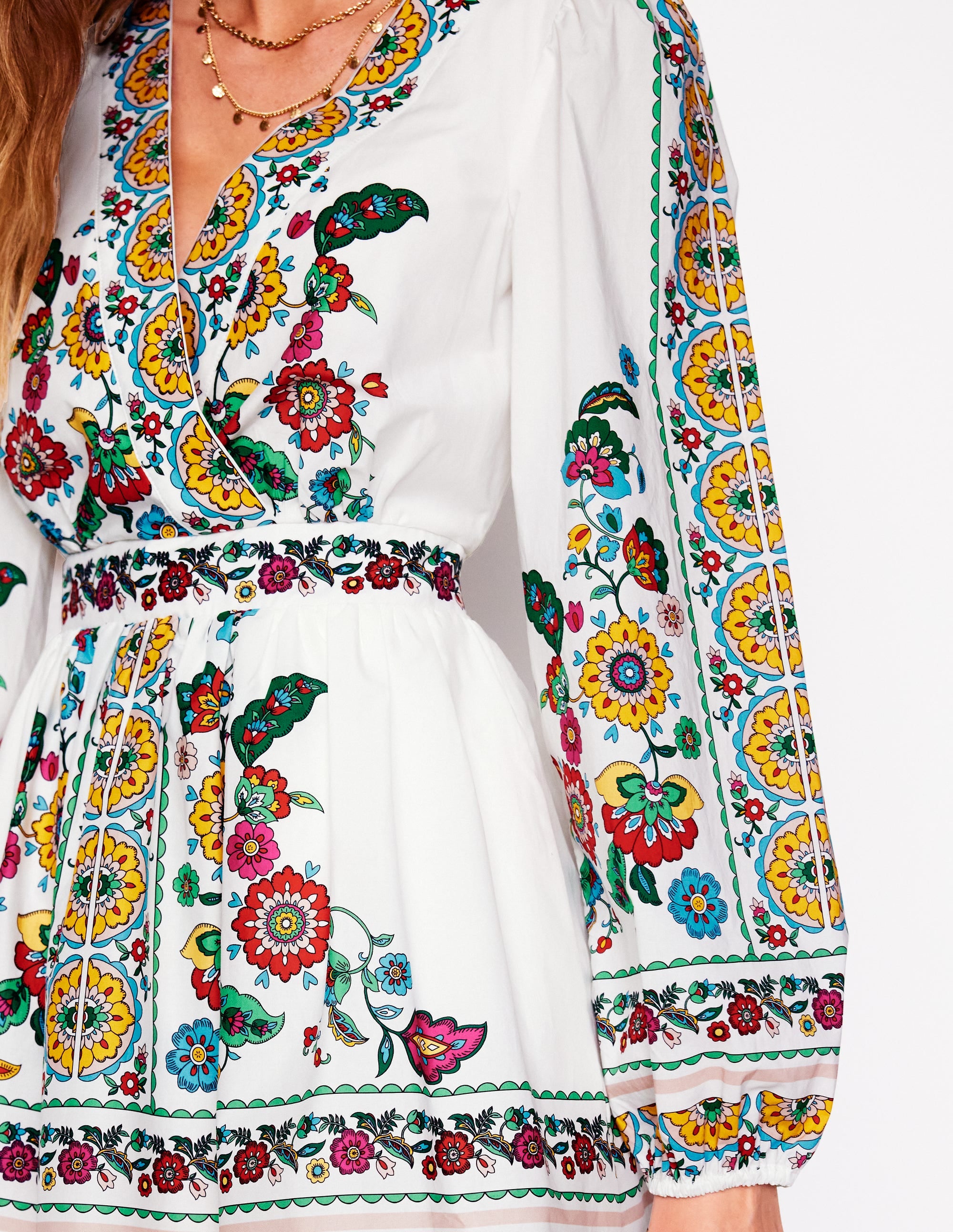 Mya Cotton Short Dress-Ivory, Botanical Sprig - Image 3