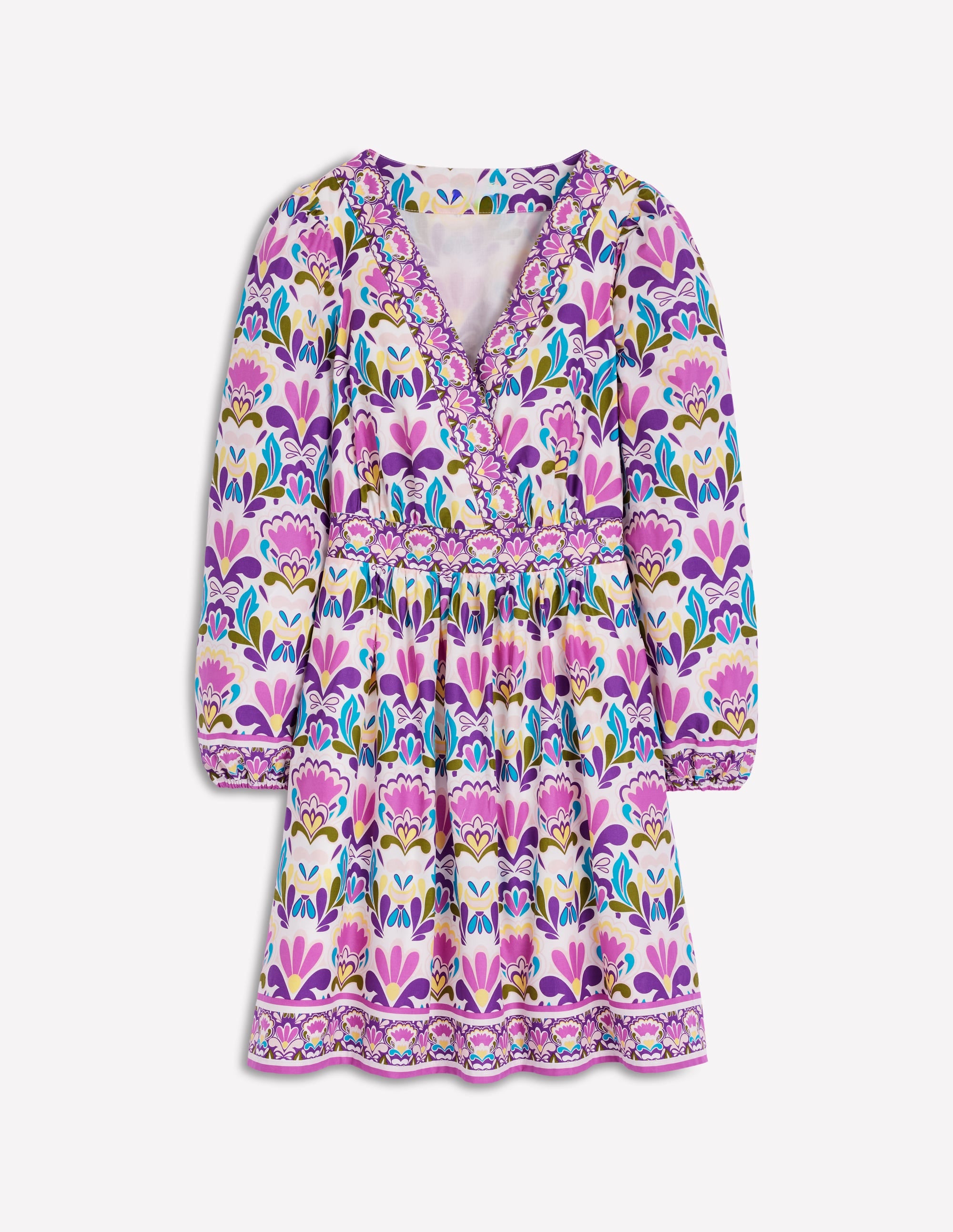 Mya Cotton Short Dress-Royal Purple, Freesia Stamp - Image 9