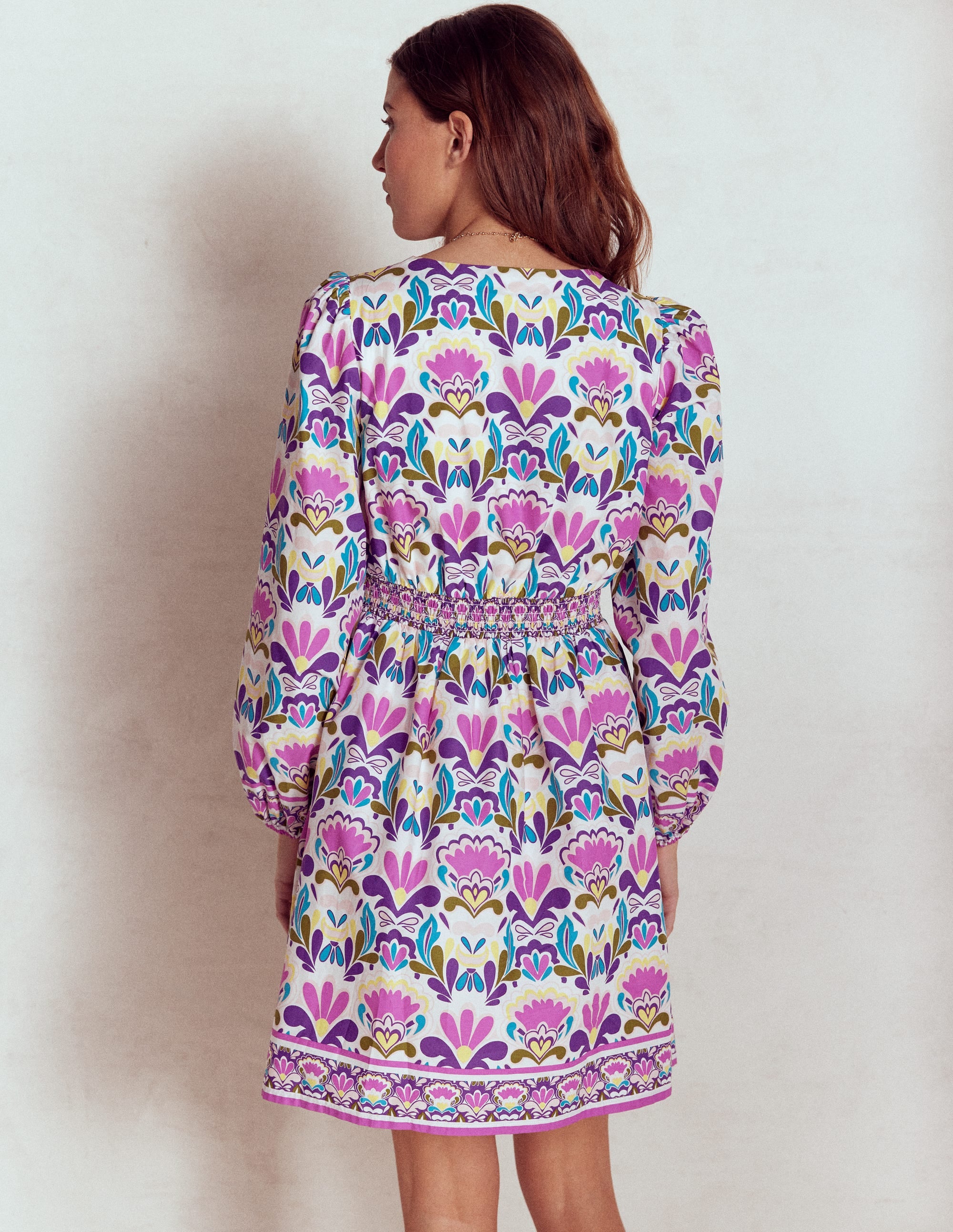 Mya Cotton Short Dress-Royal Purple, Freesia Stamp - Image 8