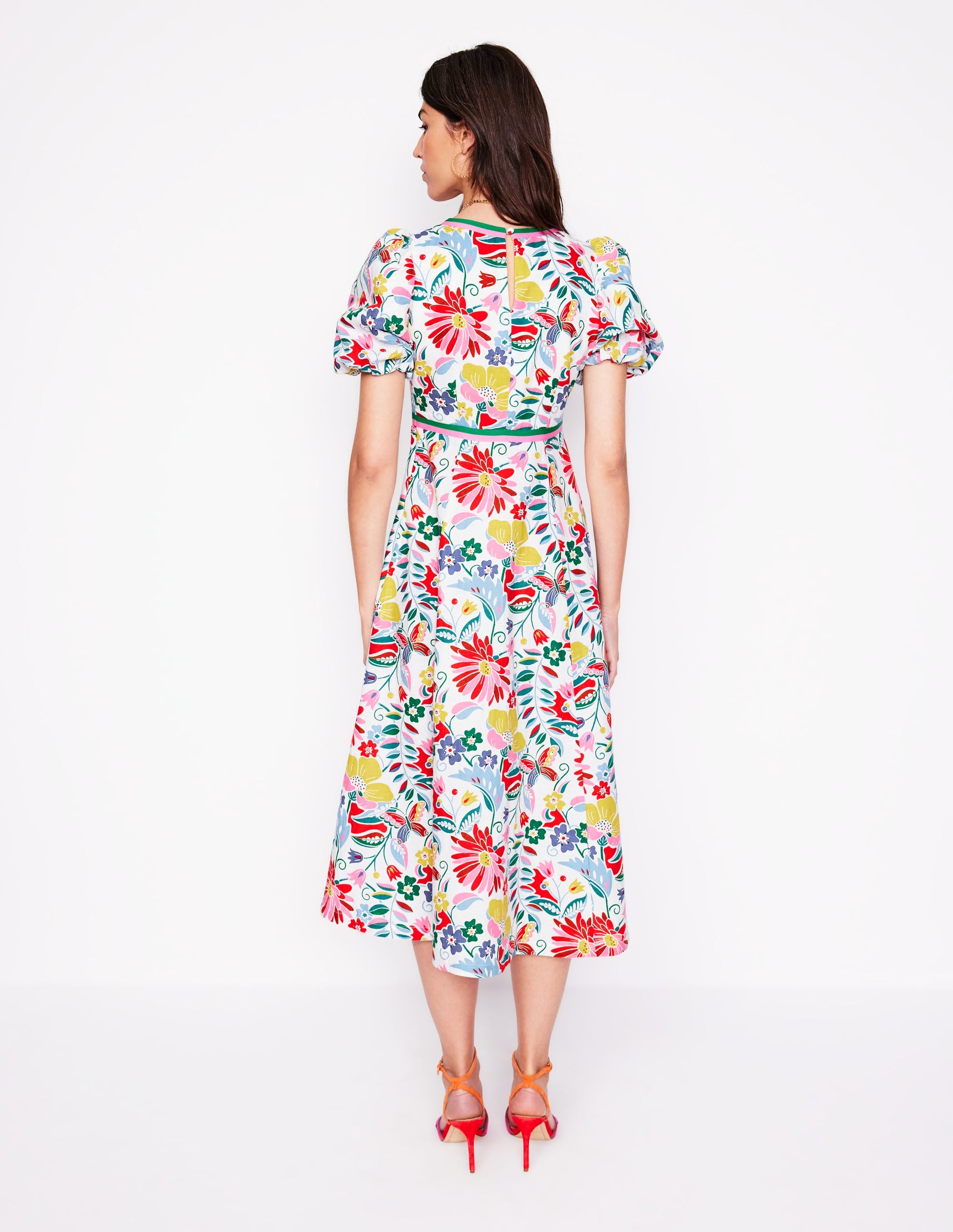 Empire Linen Tea Dress-Multi, Wildflower Trail - Image 3