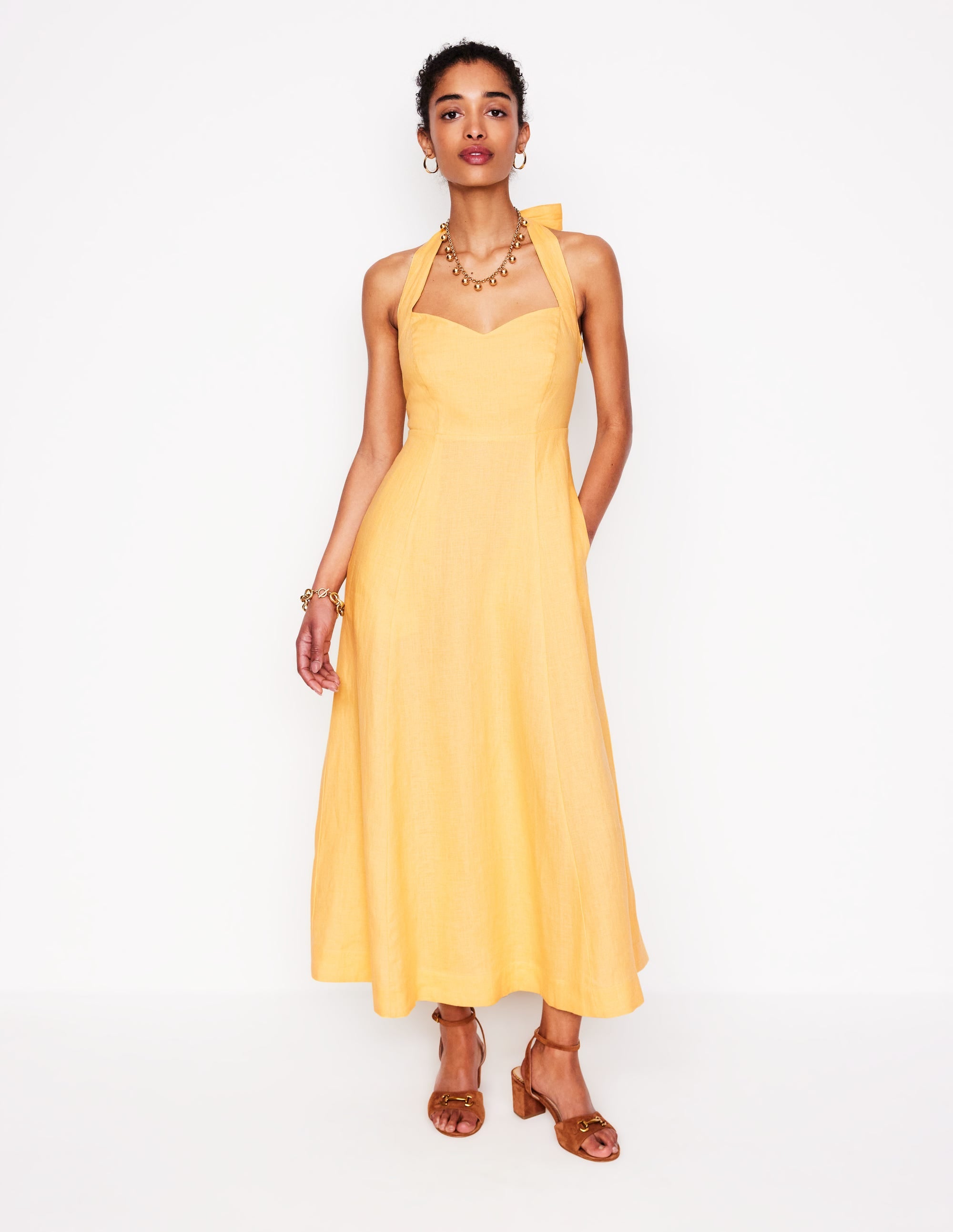 Halter Linen Dress-Buttermilk Yellow - Image 1