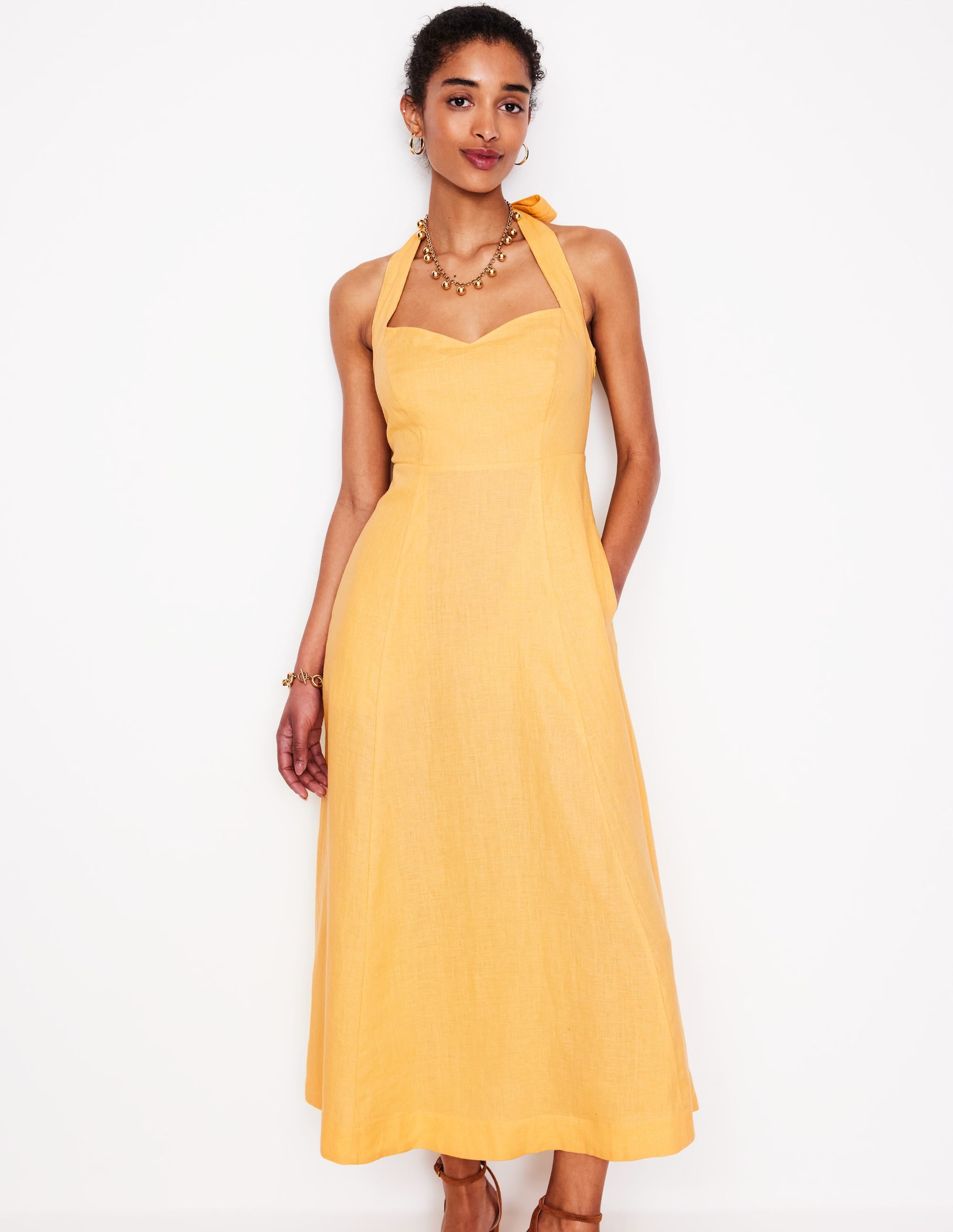 Halter Linen Dress-Buttermilk Yellow - Image 4