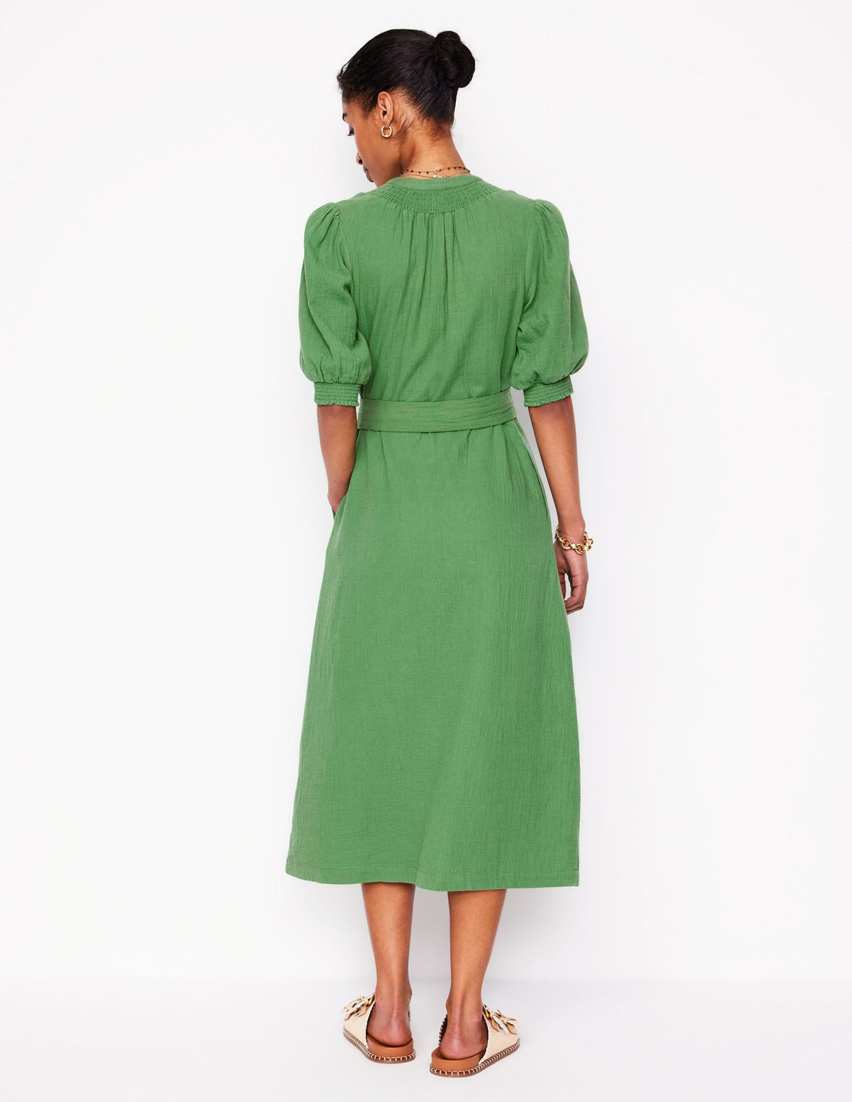 Ada Double Cloth Midi Dress-Paradise Green - Image 3