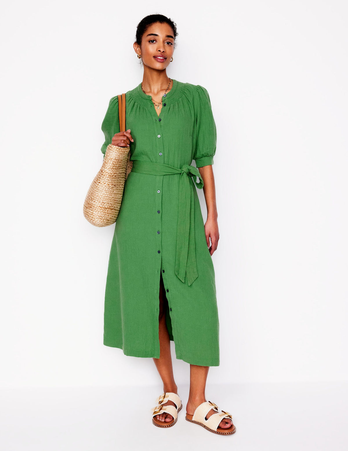 Ada Double Cloth Midi Dress-Paradise Green - Image 4