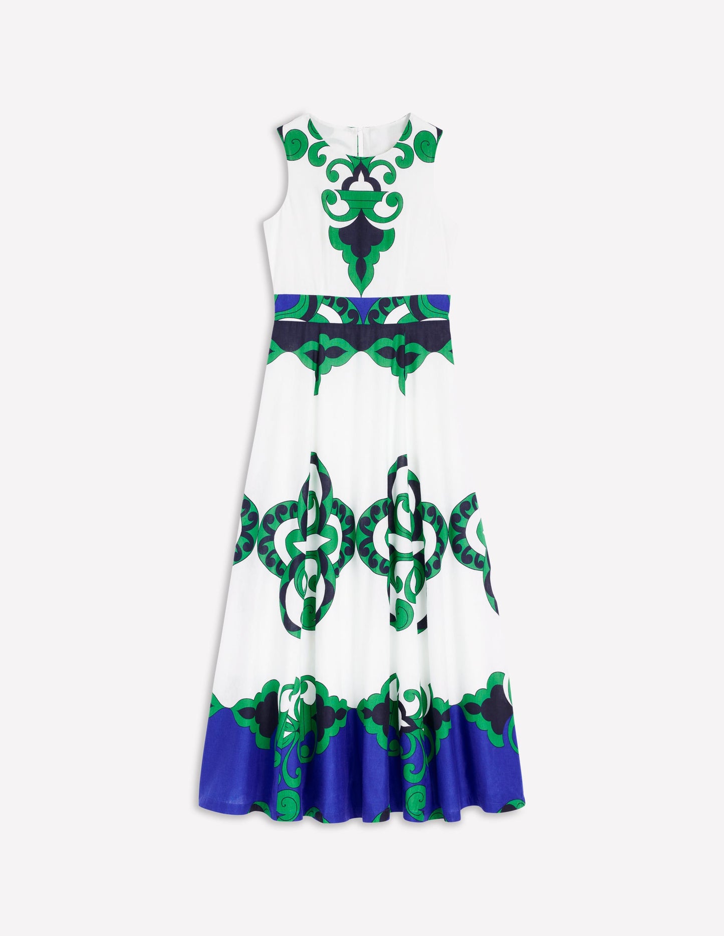 Sleeveless Linen Blend Dress-Ivory, Ornate Reflection