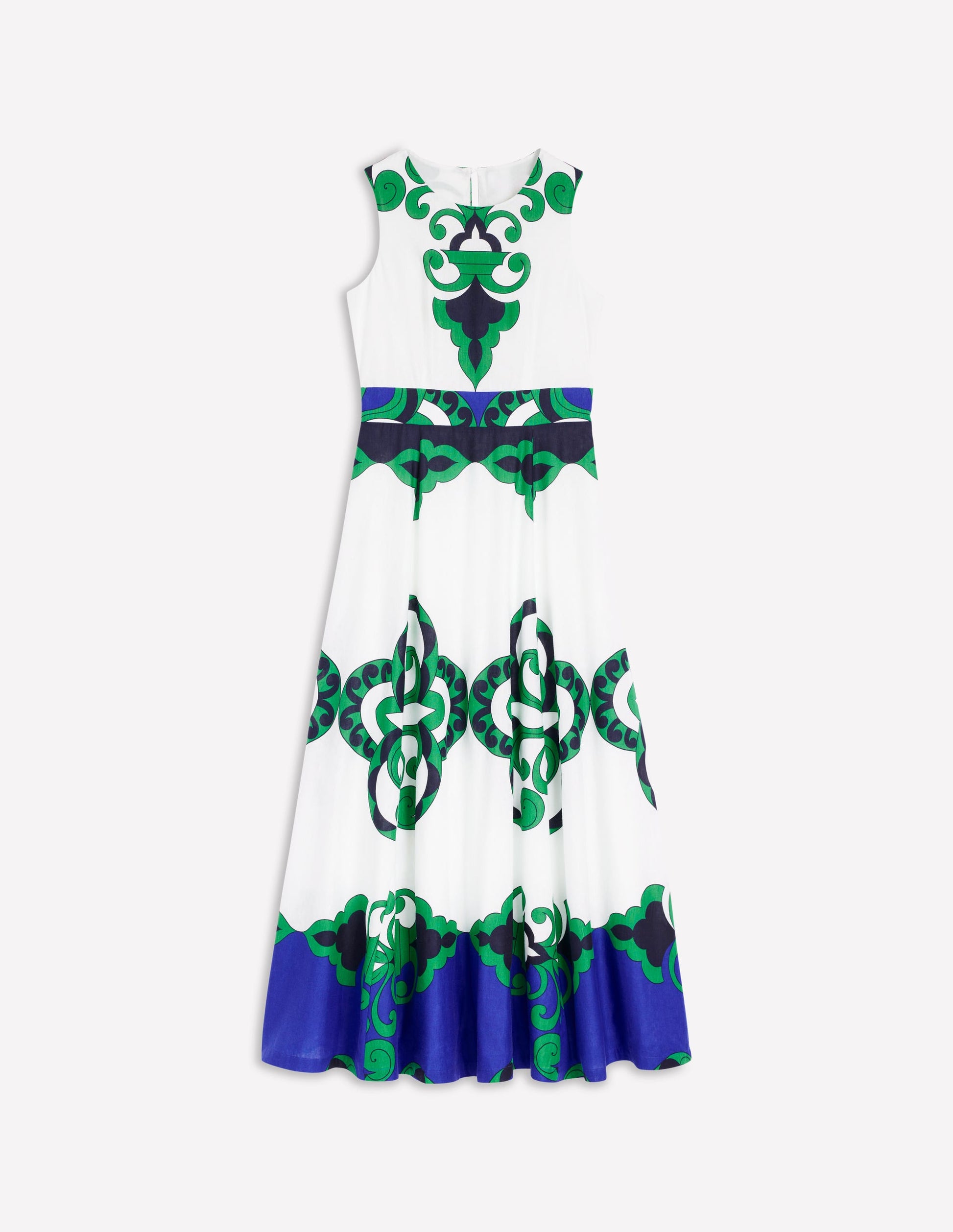 Sleeveless Linen Blend Dress-Ivory, Ornate Reflection-6