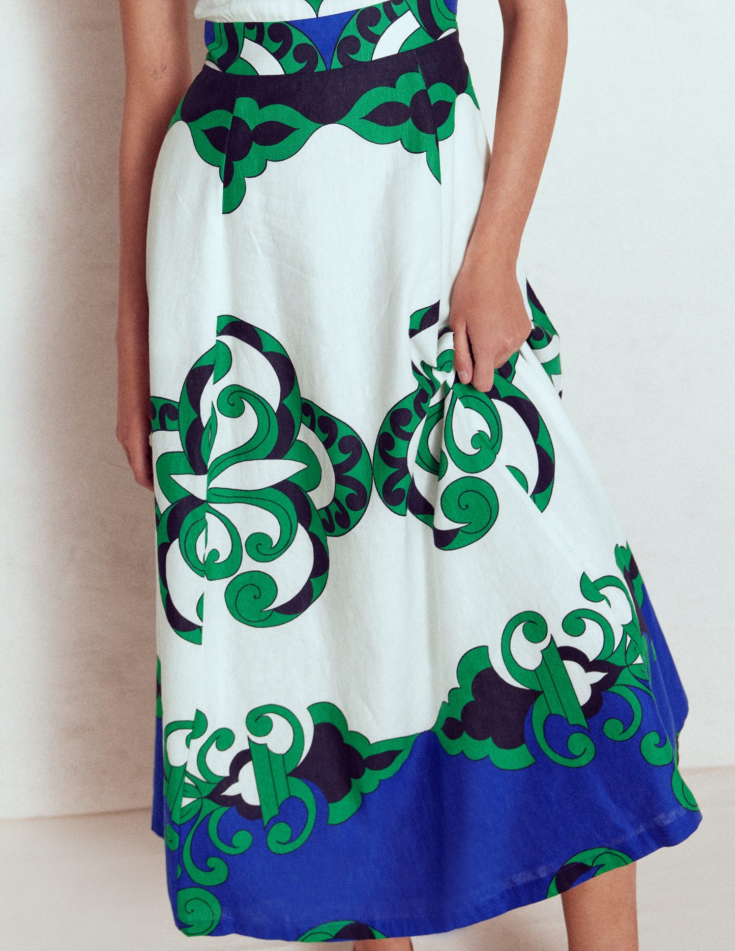 Sleeveless Linen Blend Dress-Ivory, Ornate Reflection