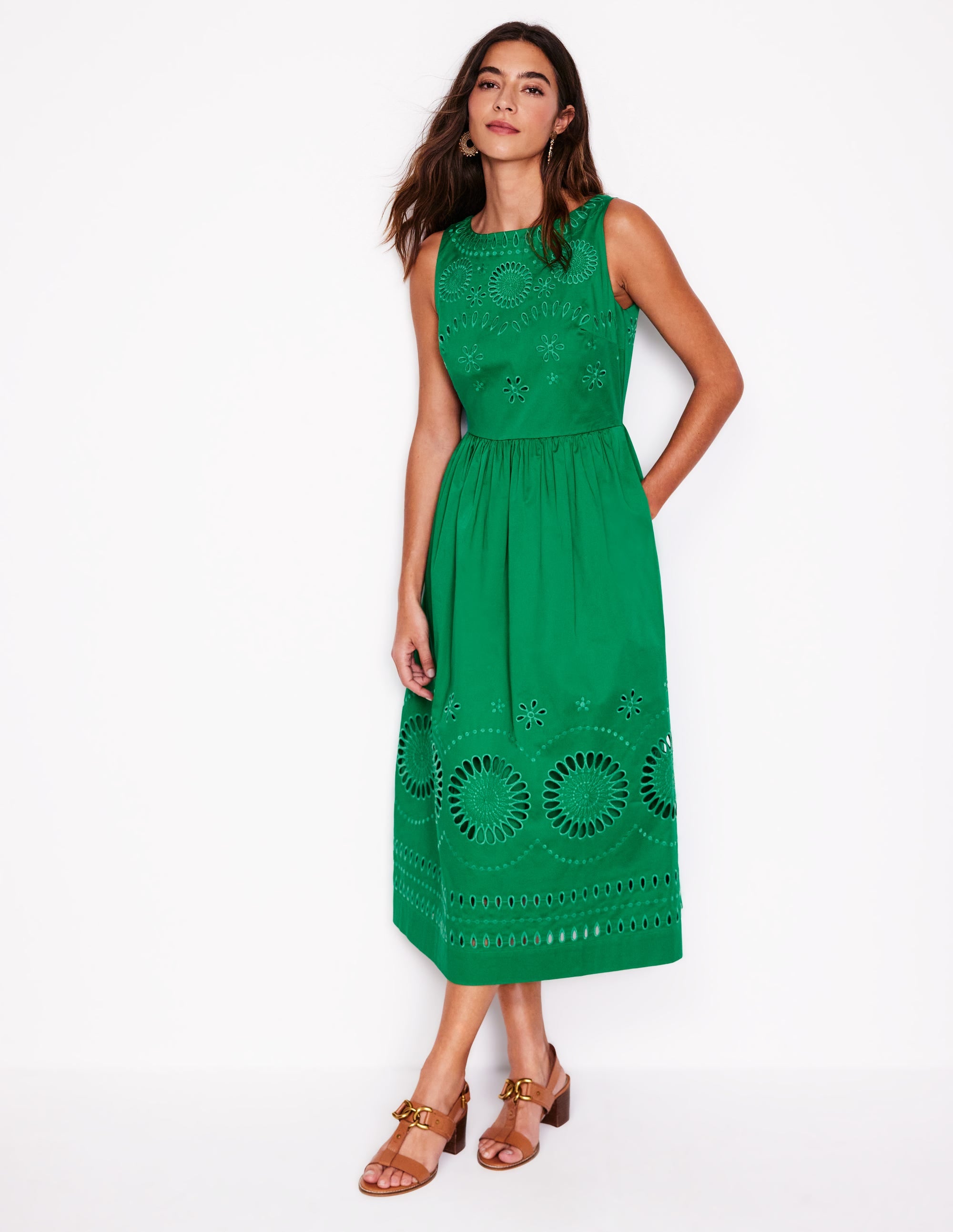 Lauren Broderie Midi Dress-Rich Emerald, Broderie - Image 2