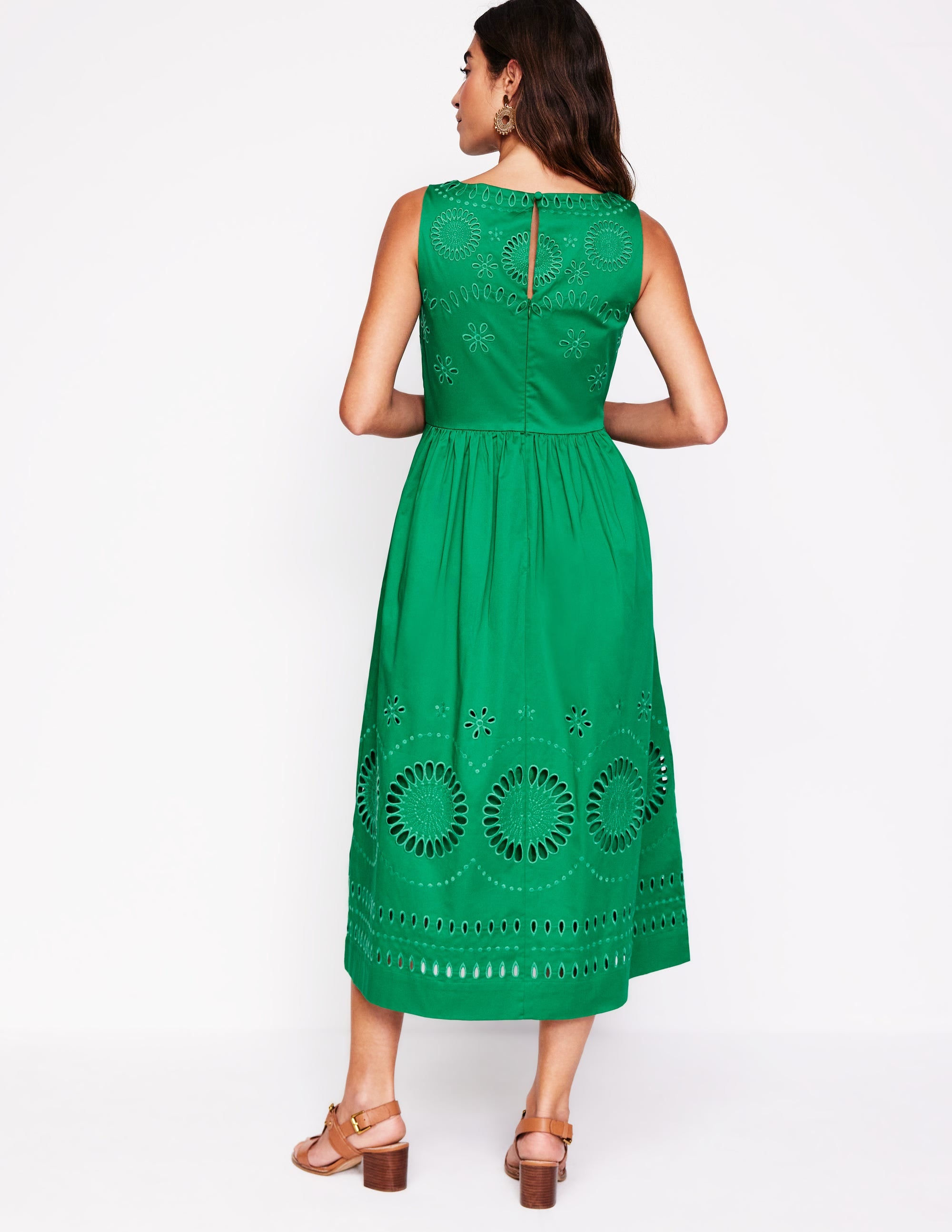 Lauren Broderie Midi Dress-Rich Emerald, Broderie - Image 3