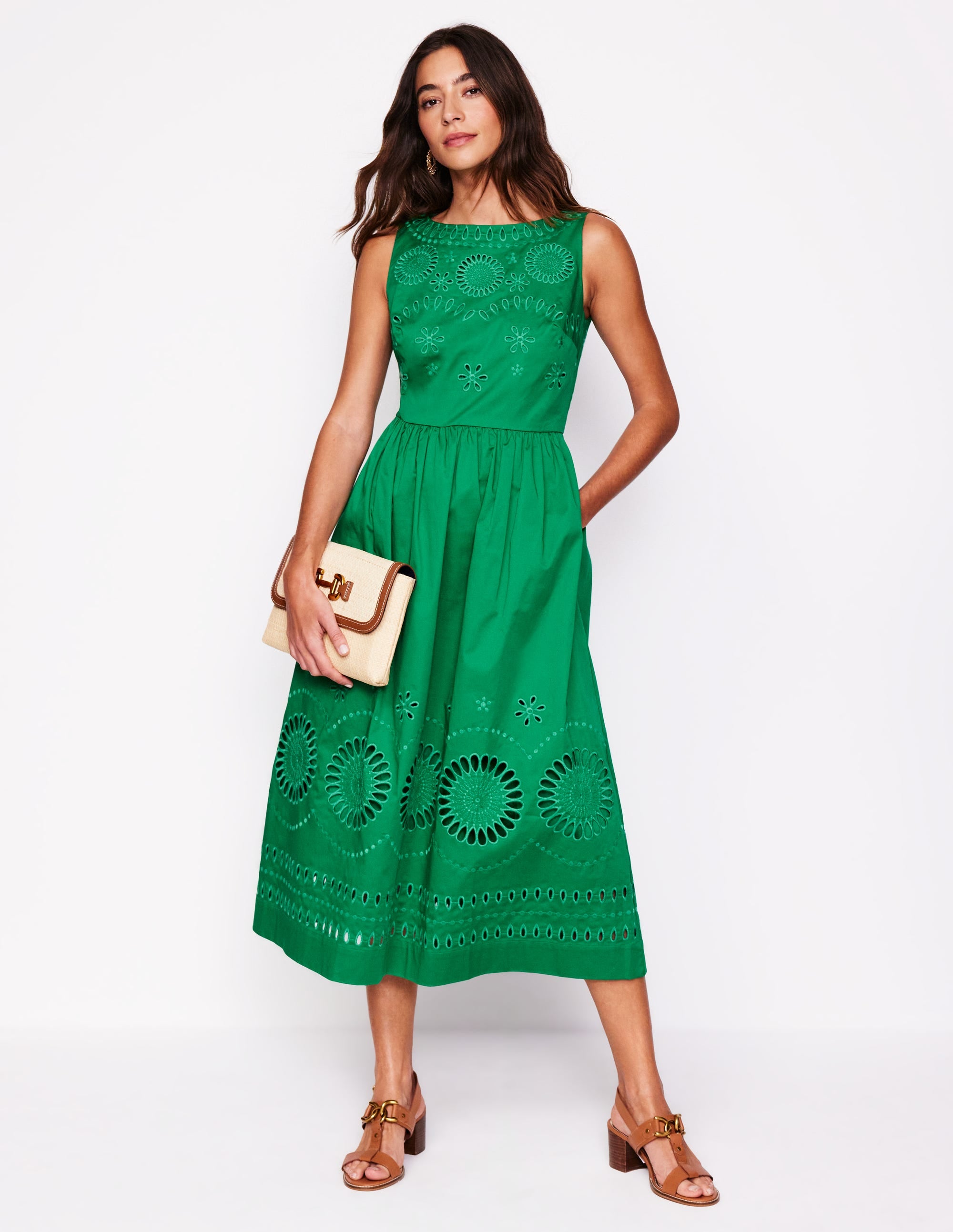 Lauren Broderie Midi Dress-Rich Emerald, Broderie - Image 1