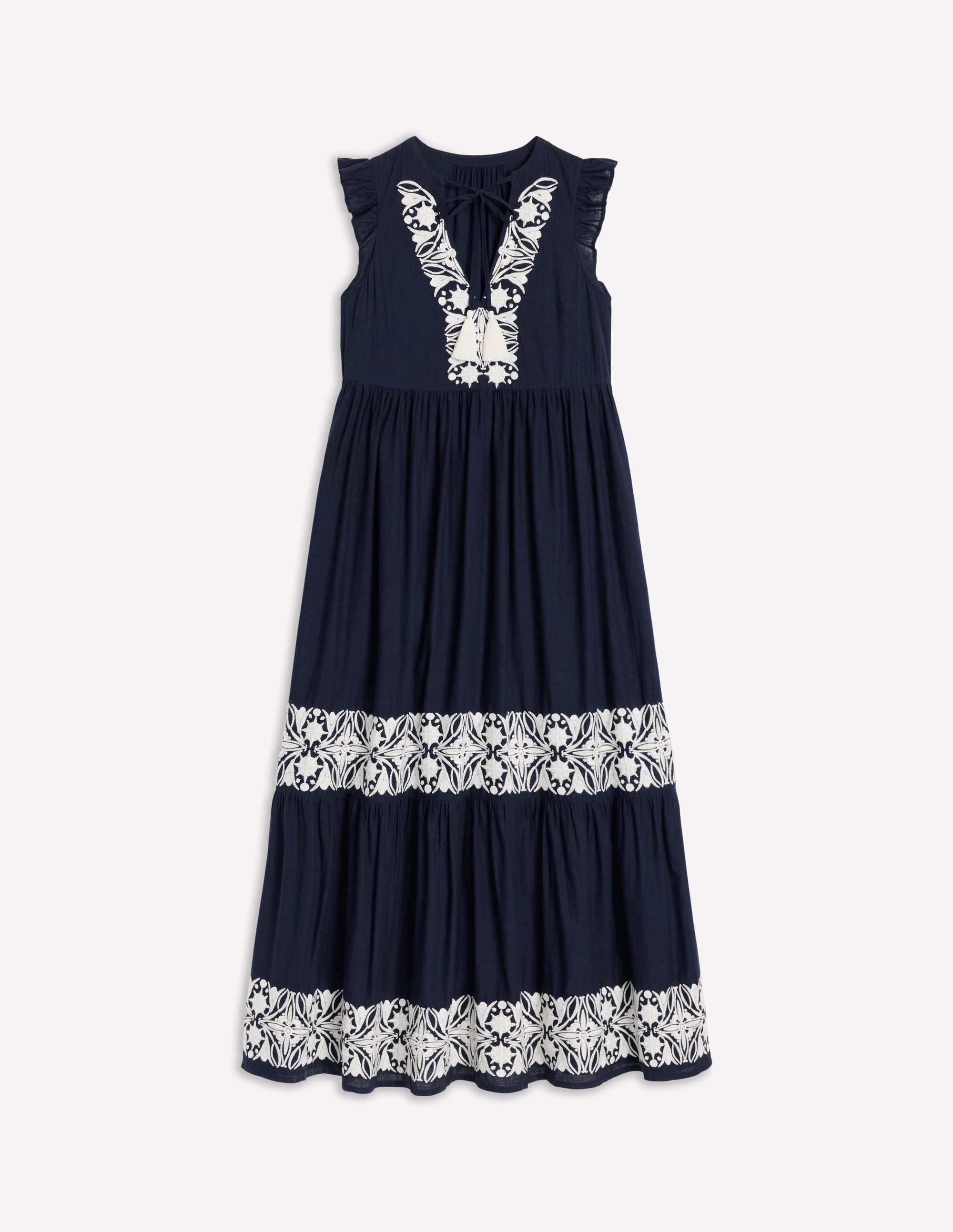 Tie Neck Tier Dress-Navy - Image 5