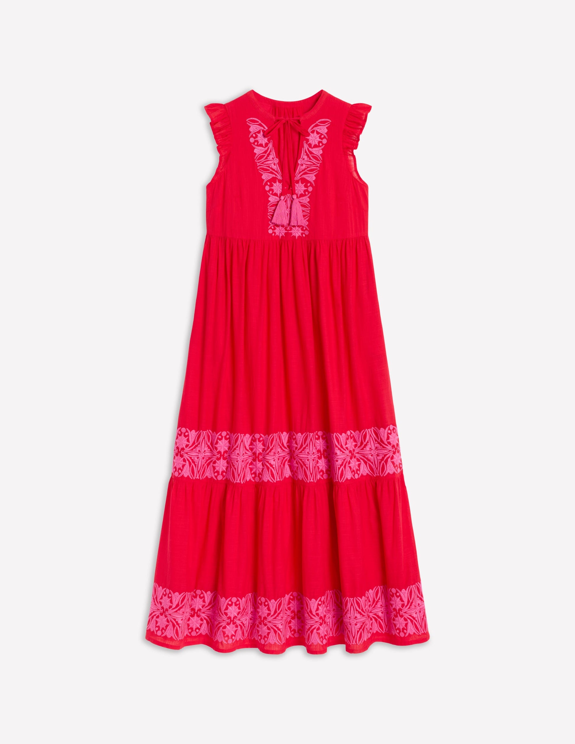 Tie Neck Tier Dress-Poppy Red | Boden UK Tie Neck Tier Dress-Poppy Red | Boden UK