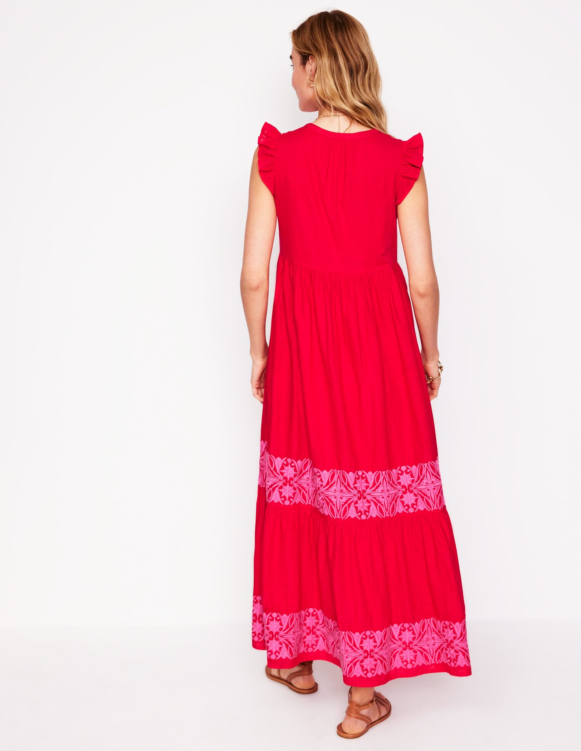 Tie Neck Tier Dress-Poppy Red - Image 3