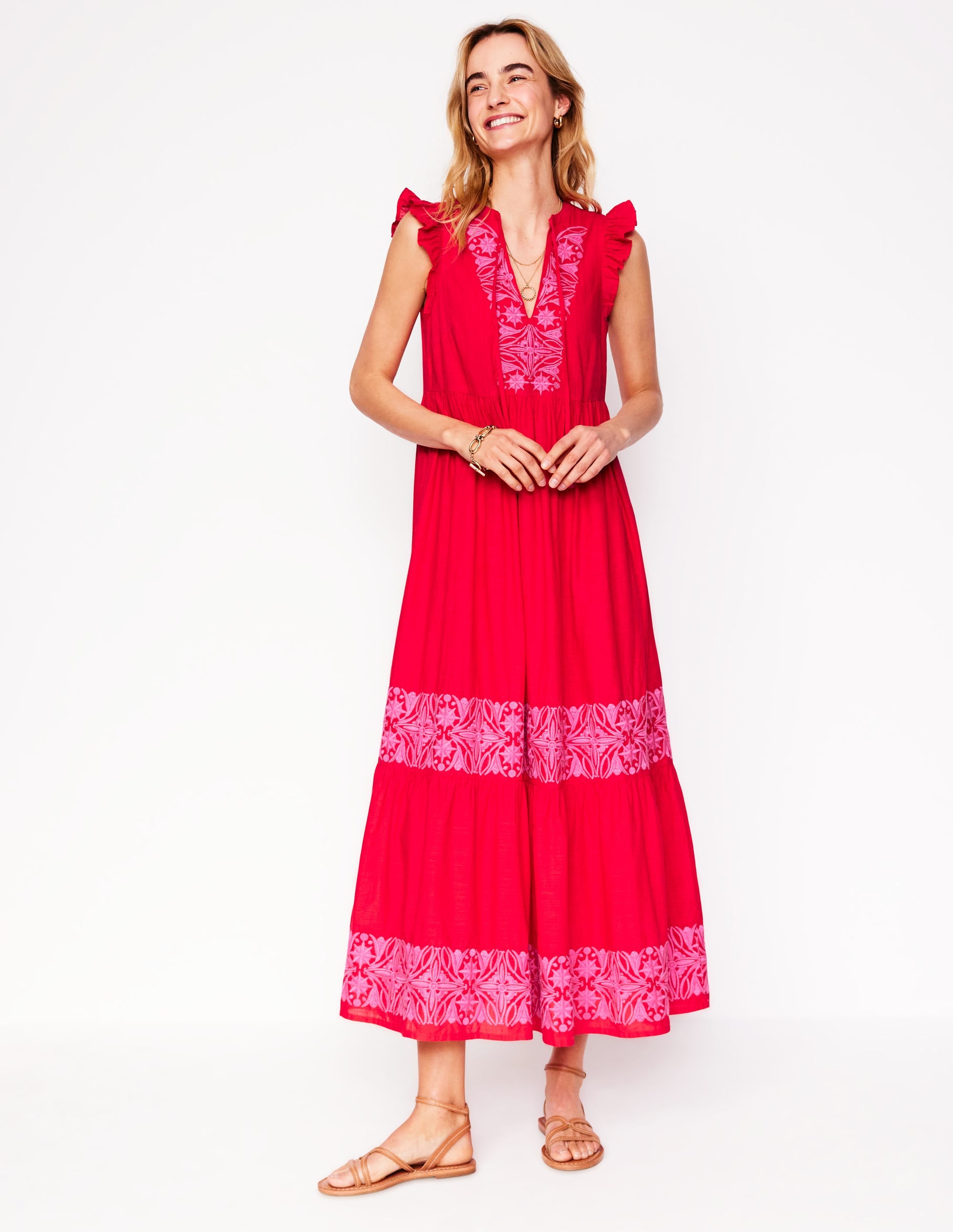 Tie Neck Tier Dress-Poppy Red - Image 4