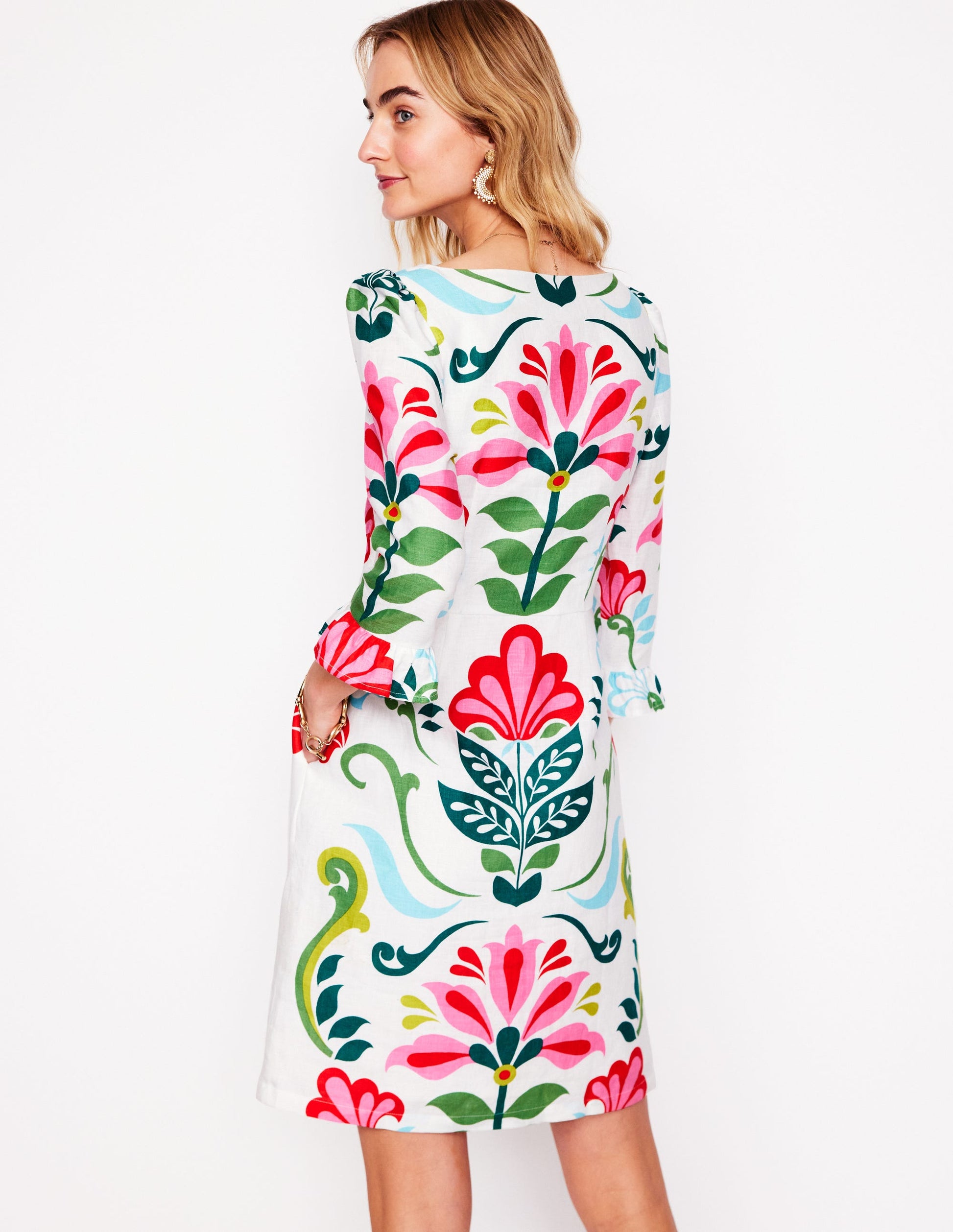 linen flute sleeve midi dress Fluted Sleeve Midi Dress