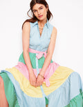 Multi Tiered Shirt Dress-Duck Egg Blue Stripe