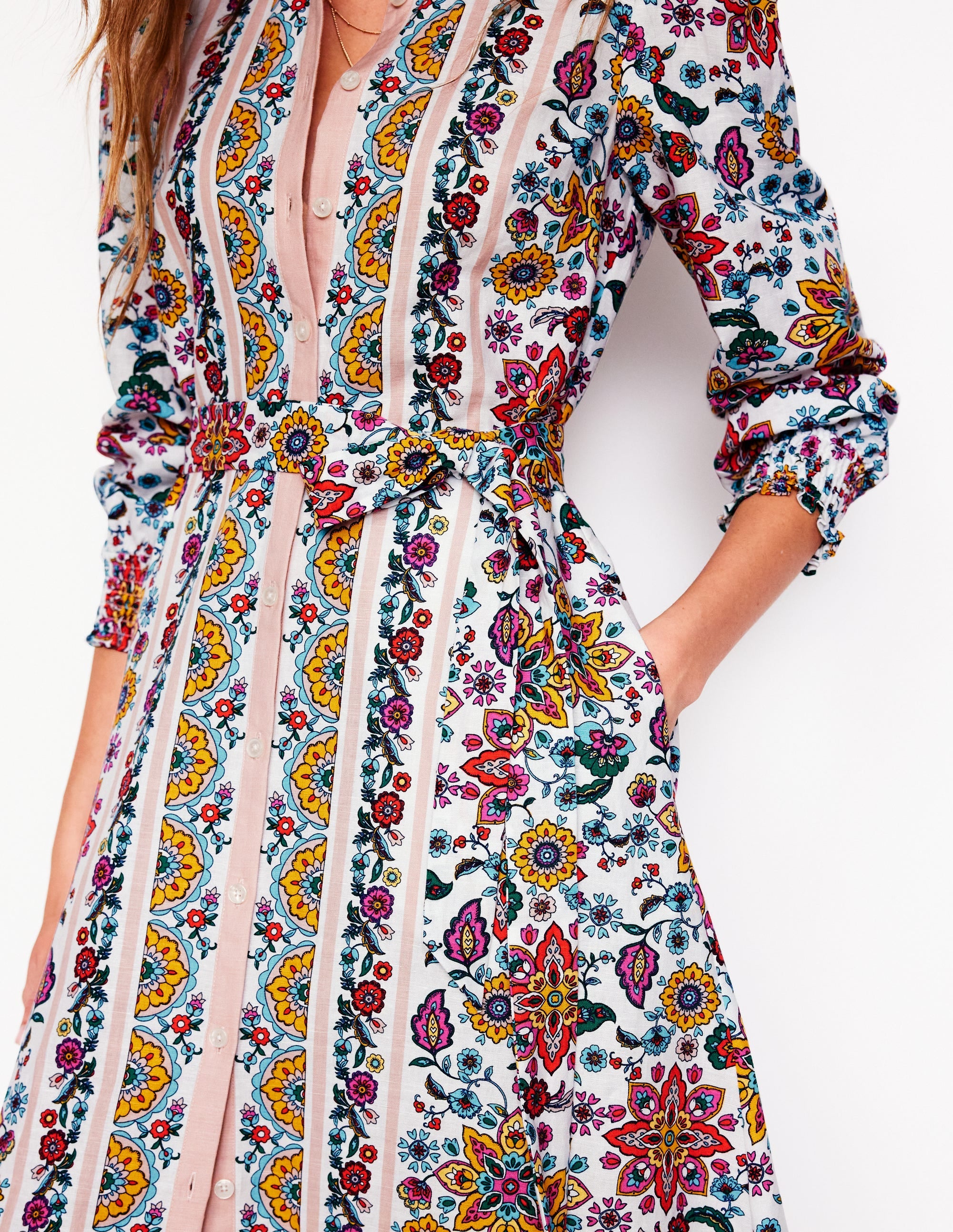 Ruby Linen Blend Shirt Dress-Ivory, Botanical Sprig - Image 2